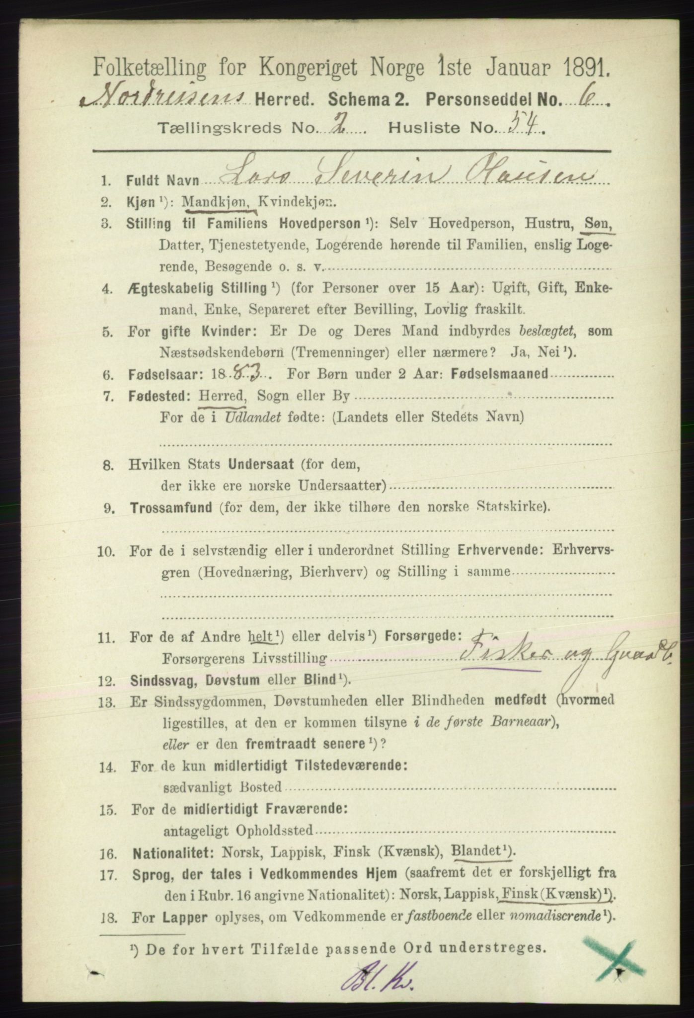 RA, 1891 census for 1942 Nordreisa, 1891, p. 1179