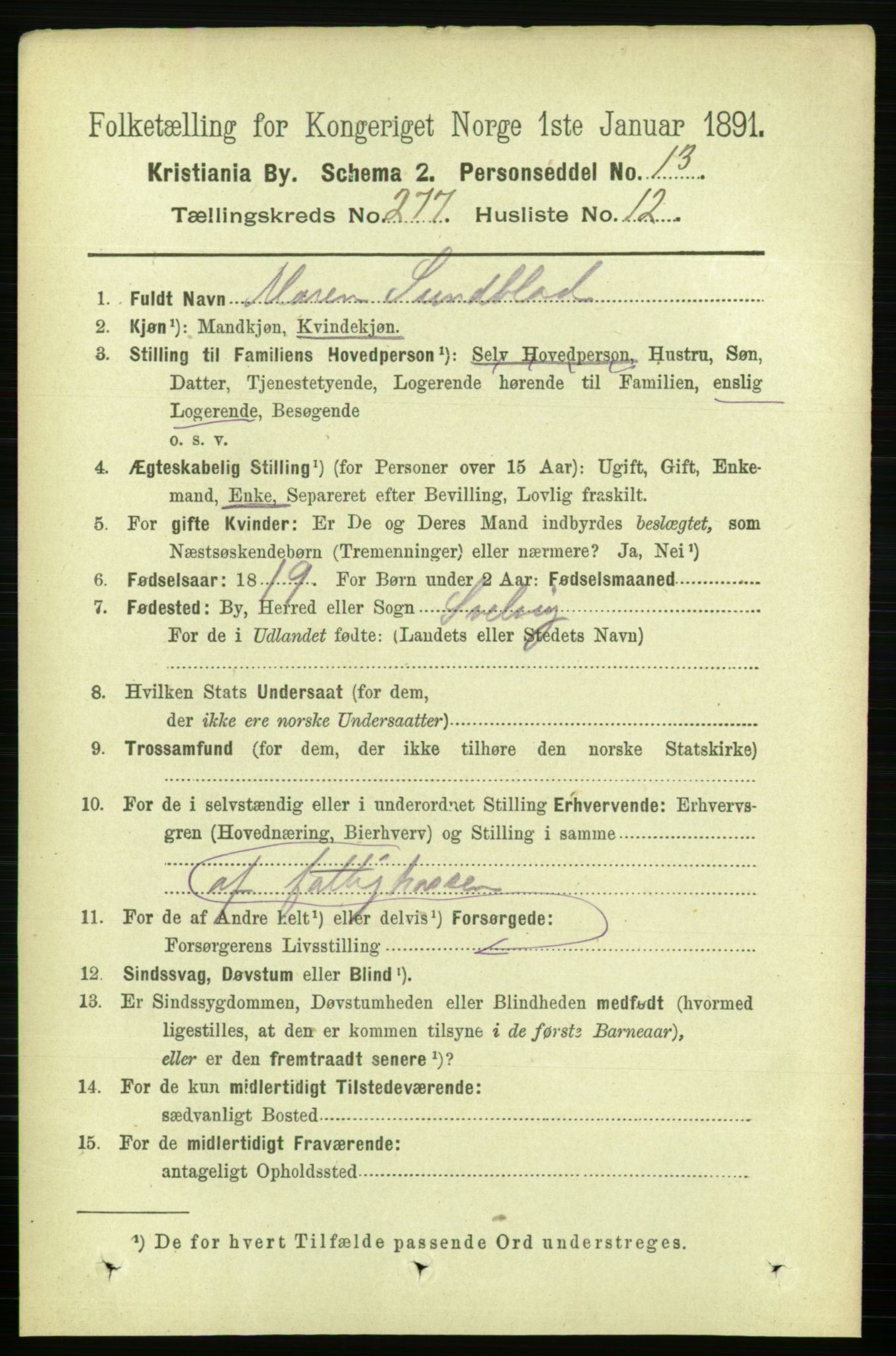 RA, 1891 census for 0301 Kristiania, 1891, p. 168284