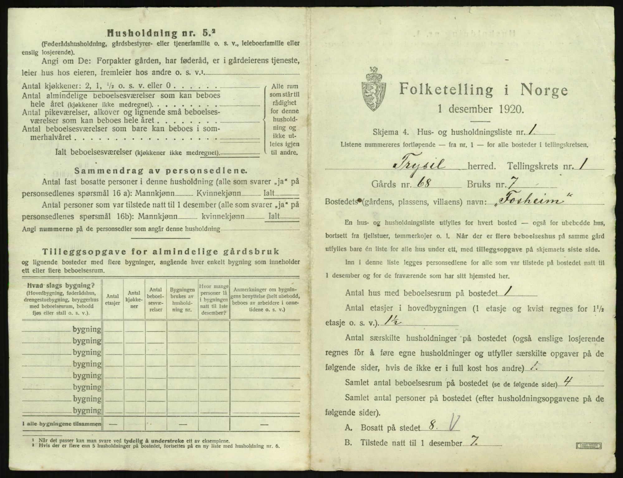 SAH, 1920 census for Trysil, 1920, p. 91