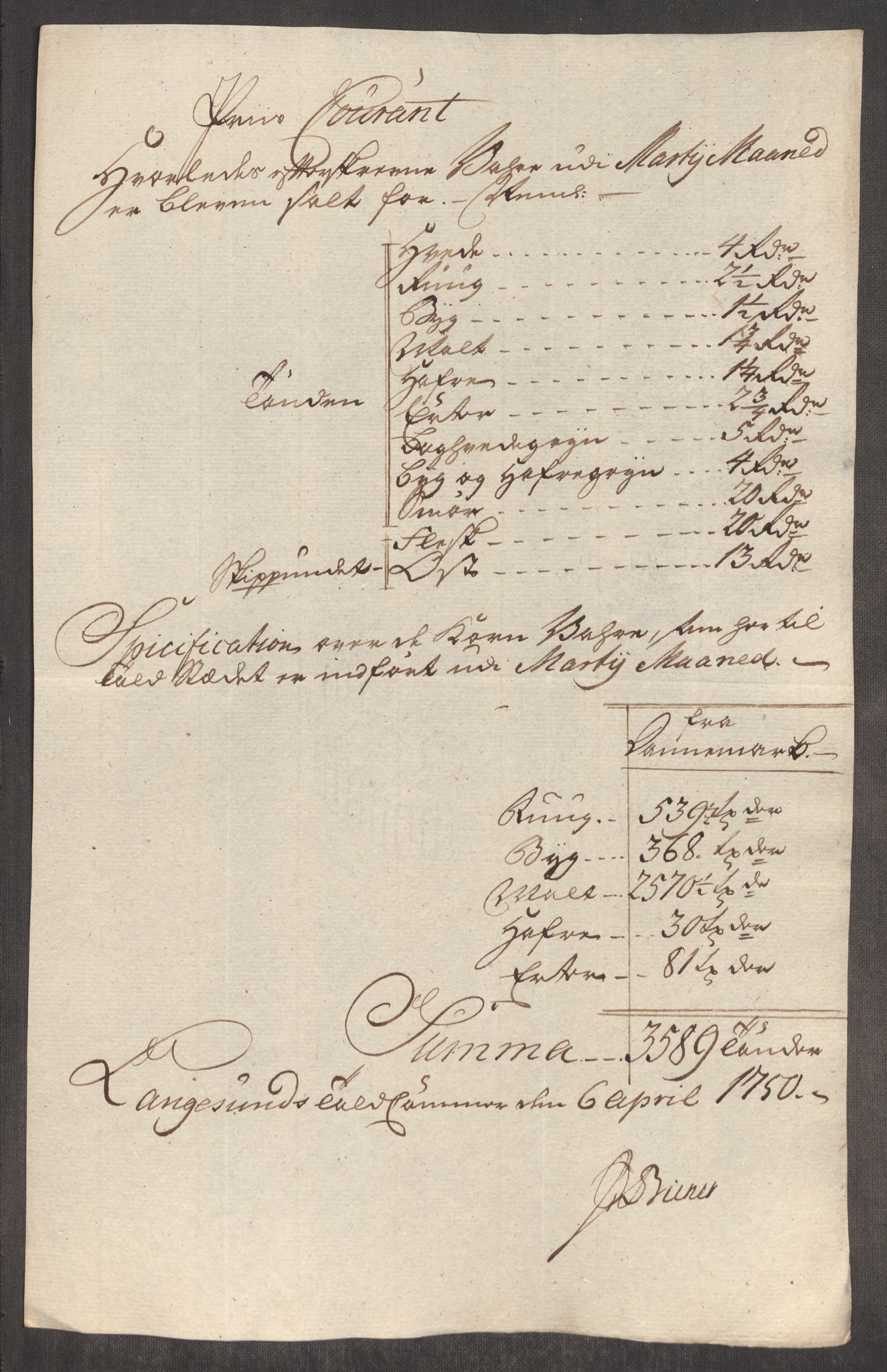 Rentekammeret inntil 1814, Realistisk ordnet avdeling, RA/EA-4070/Oe/L0004: [Ø1]: Priskuranter, 1749-1752, p. 345