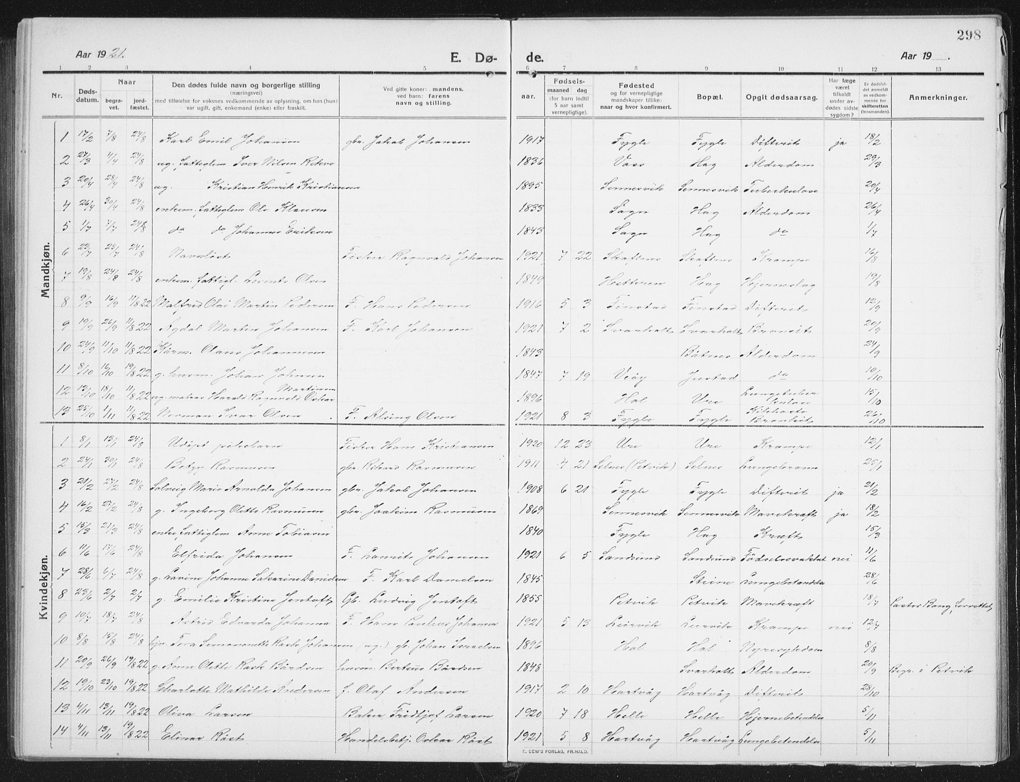 Ministerialprotokoller, klokkerbøker og fødselsregistre - Nordland, SAT/A-1459/882/L1183: Parish register (copy) no. 882C01, 1911-1938, p. 298