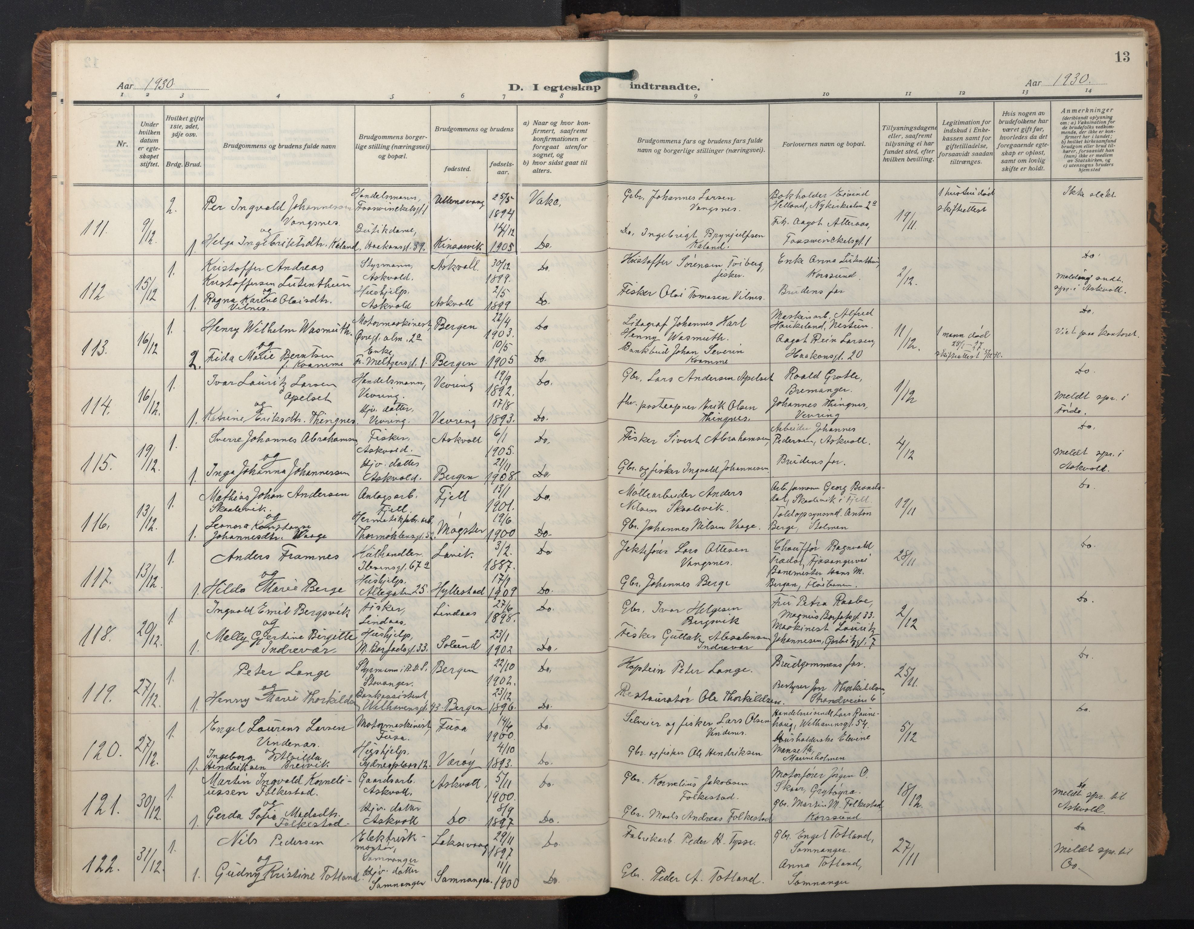 Johanneskirken sokneprestembete, SAB/A-76001/H/Hab: Parish register (copy) no. C 3, 1929-1949, p. 12b-13a