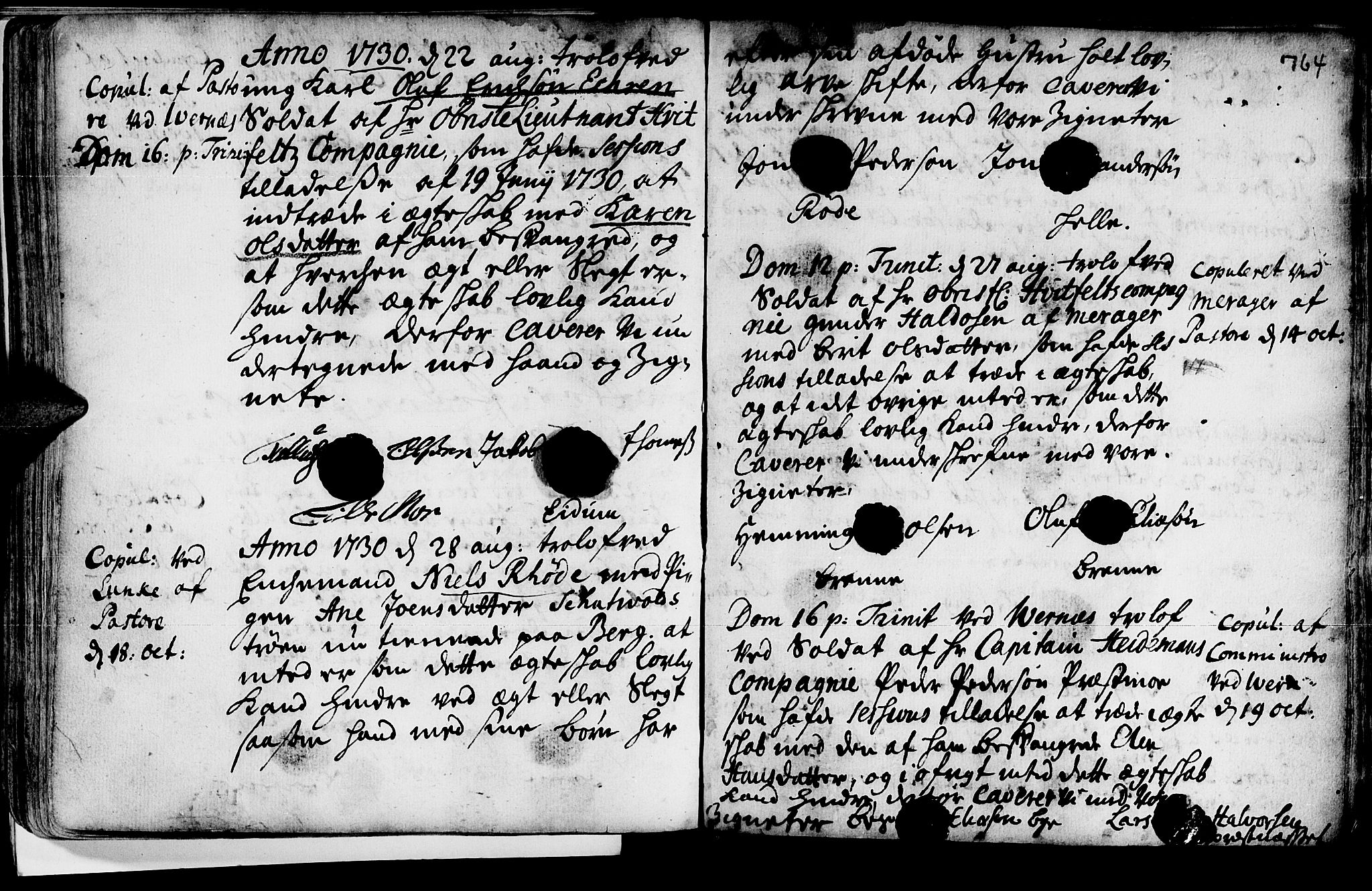 Ministerialprotokoller, klokkerbøker og fødselsregistre - Nord-Trøndelag, AV/SAT-A-1458/709/L0055: Parish register (official) no. 709A03, 1730-1739, p. 763-764