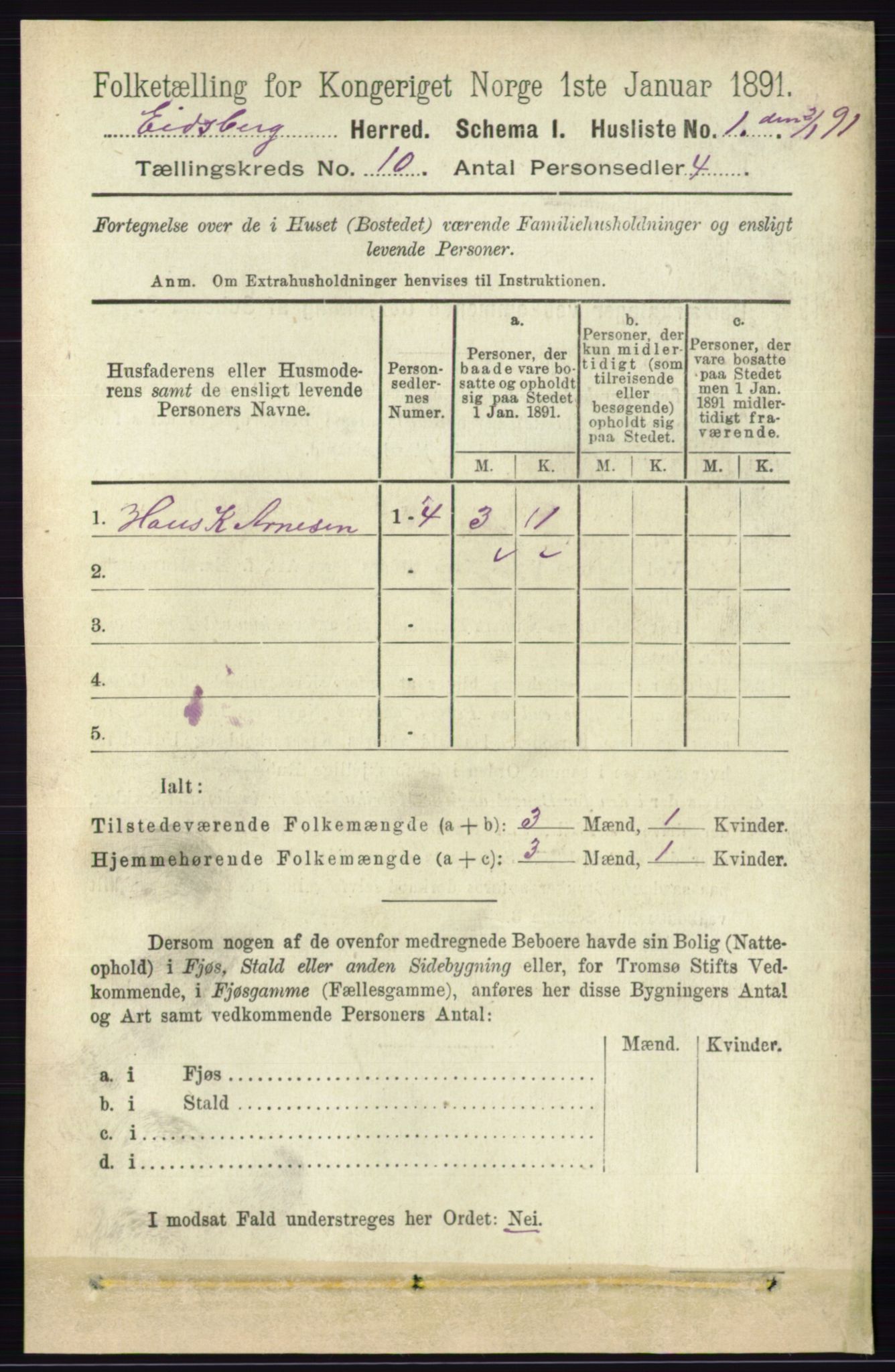 RA, 1891 census for 0125 Eidsberg, 1891, p. 5536