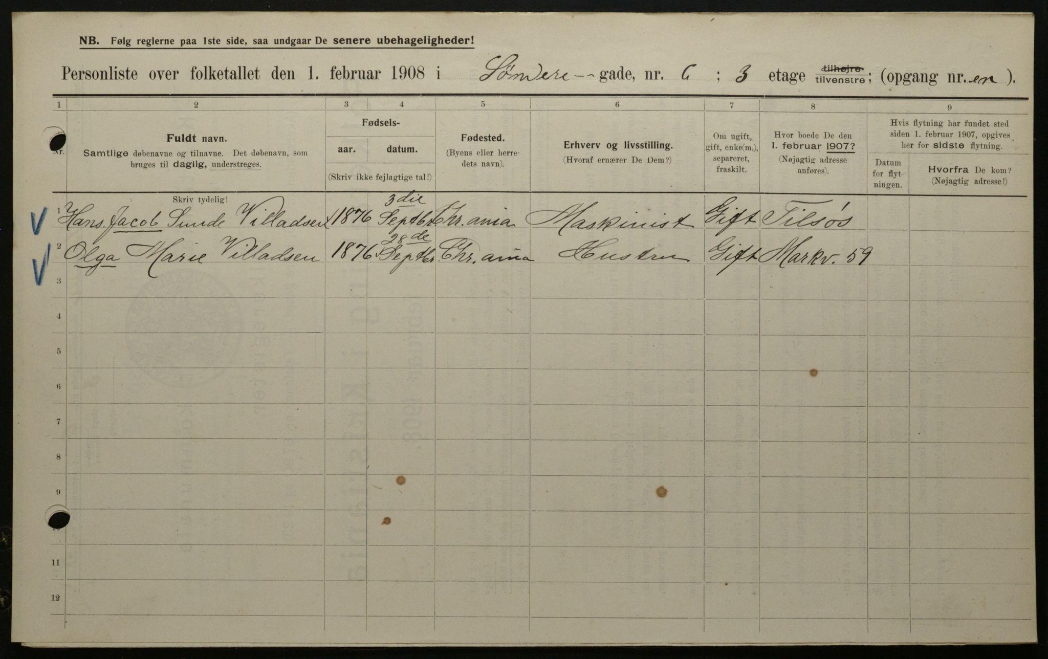 OBA, Municipal Census 1908 for Kristiania, 1908, p. 95597