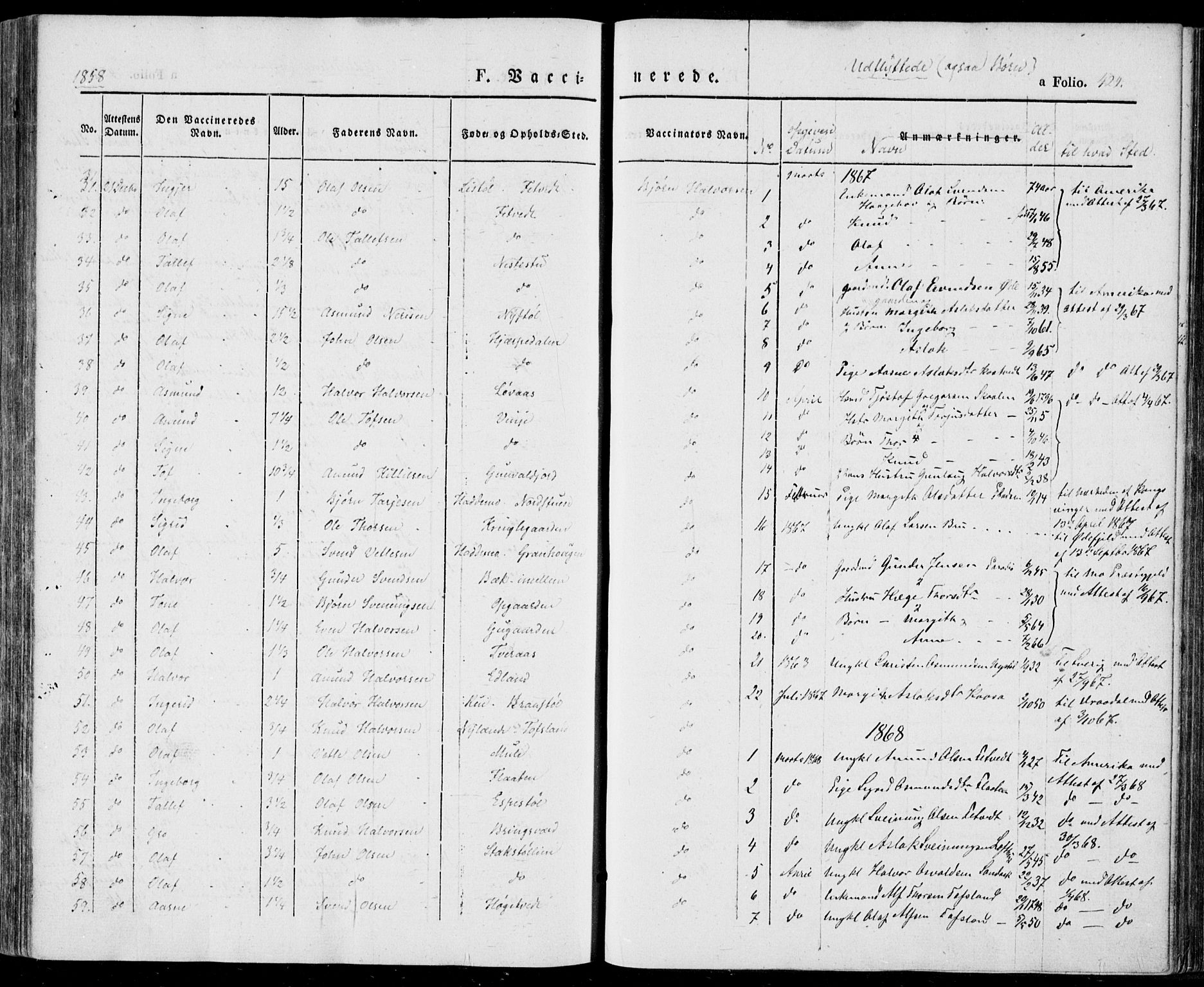 Vinje kirkebøker, SAKO/A-312/F/Fa/L0004: Parish register (official) no. I 4, 1843-1869, p. 424