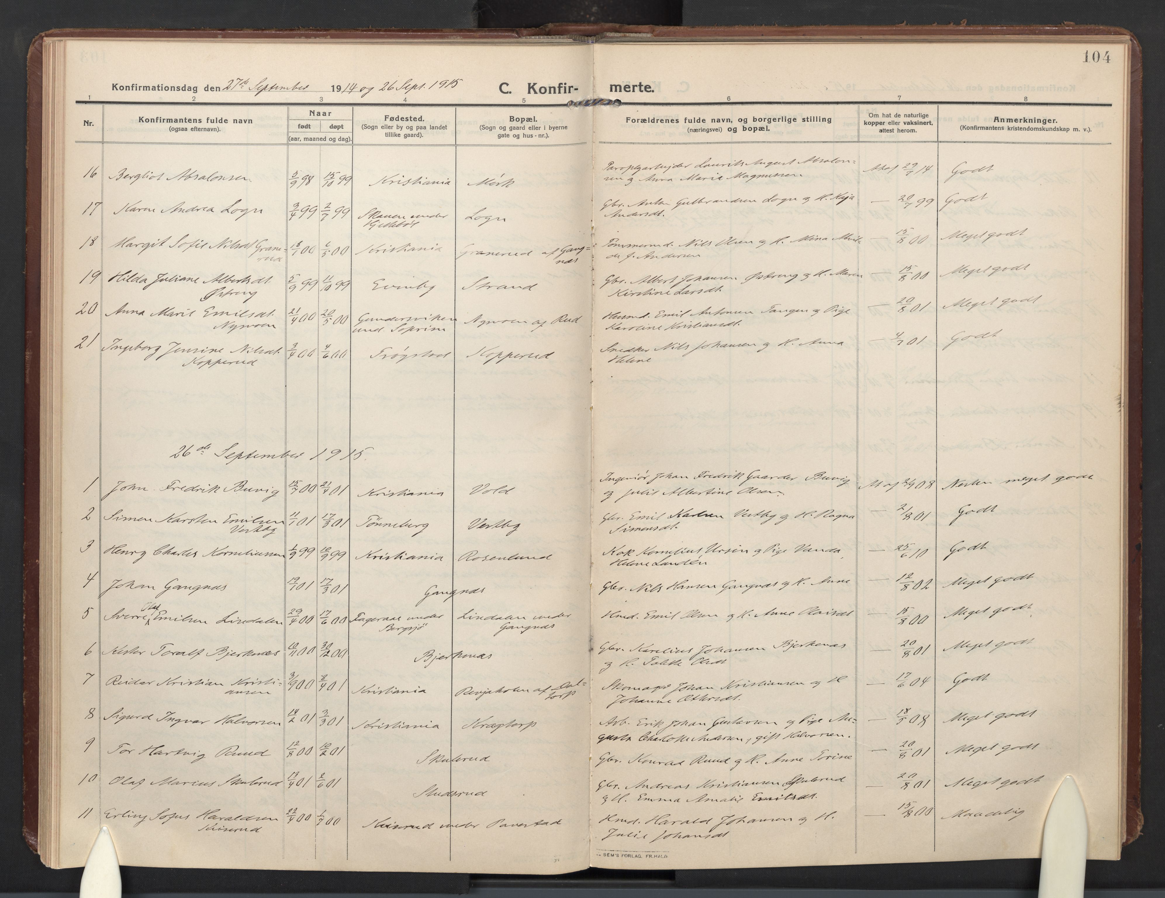 Høland prestekontor Kirkebøker, AV/SAO-A-10346a/F/Fb: Parish register (official) no. II 4, 1913-1924, p. 104