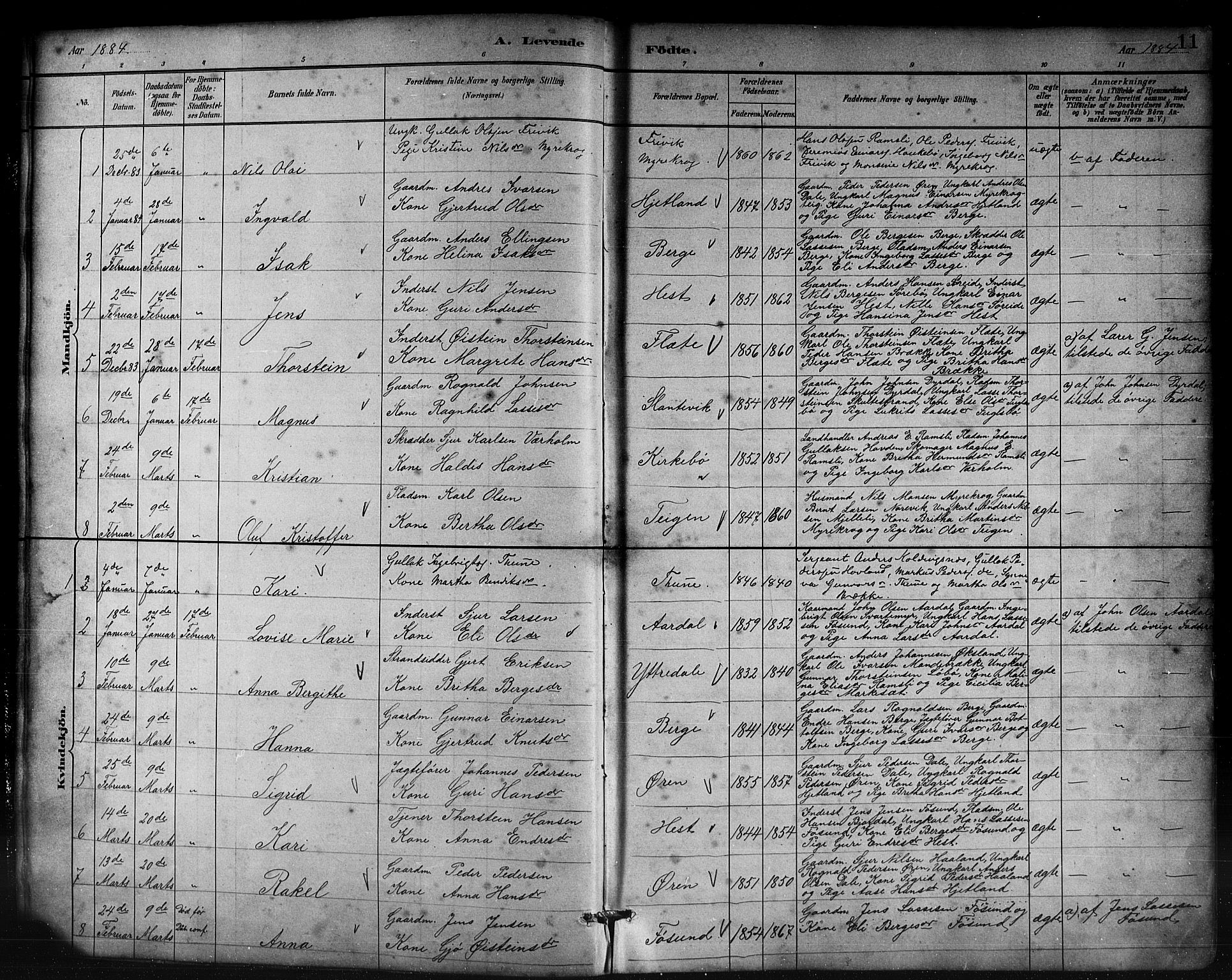 Lavik sokneprestembete, AV/SAB-A-80901: Parish register (copy) no. B 3, 1882-1913, p. 11