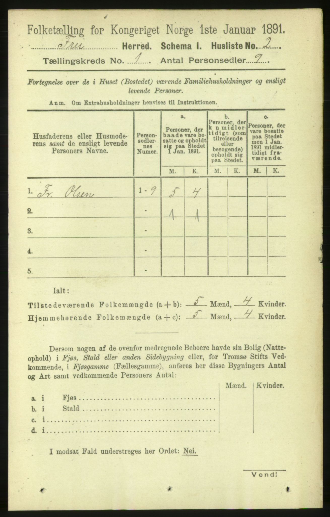 RA, 1891 census for 1556 Frei, 1891, p. 15