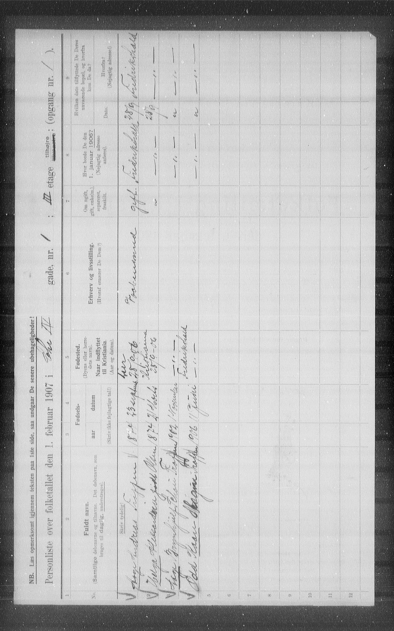 OBA, Municipal Census 1907 for Kristiania, 1907, p. 27508