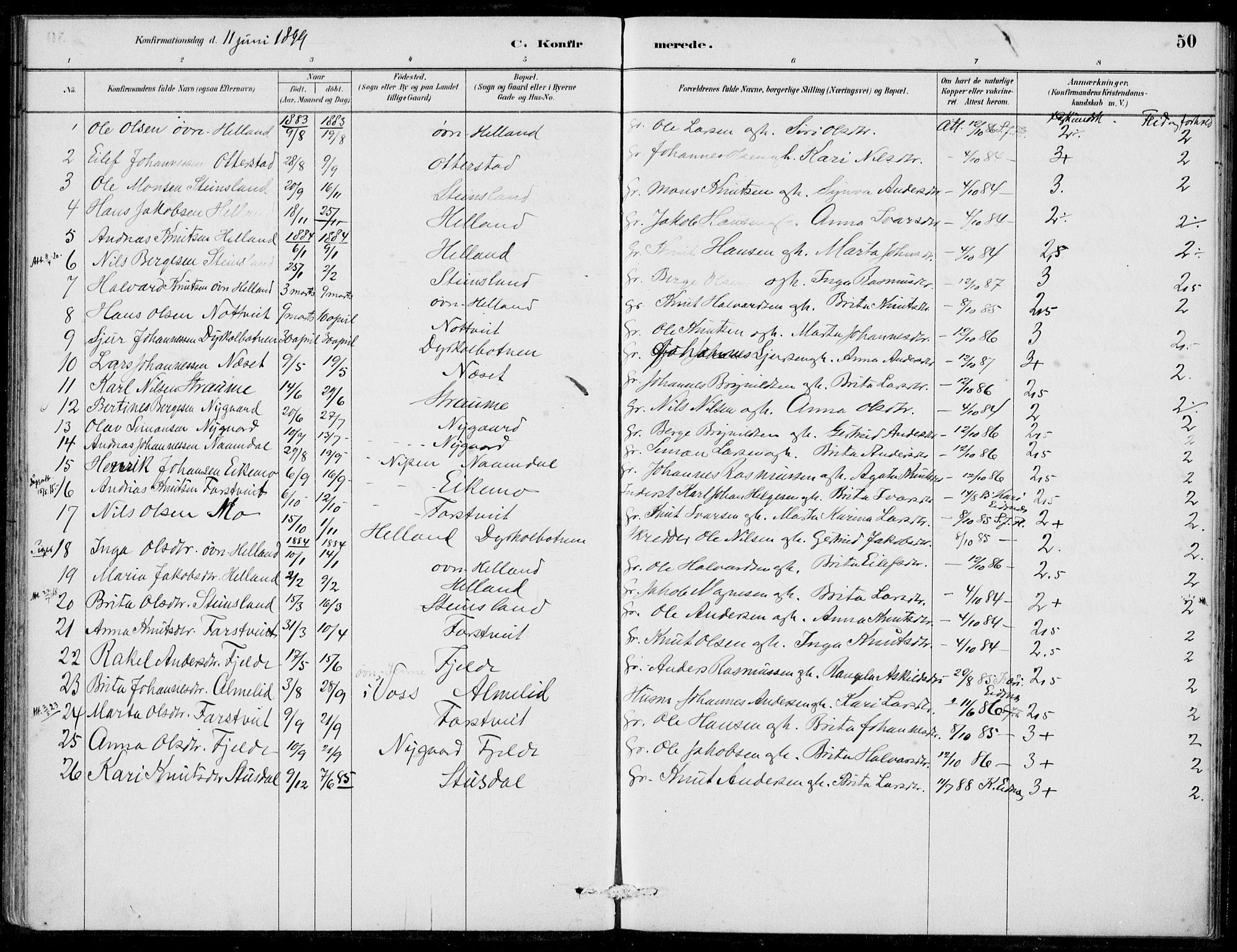 Hosanger sokneprestembete, SAB/A-75801/H/Haa: Parish register (official) no. C  1, 1880-1900, p. 50