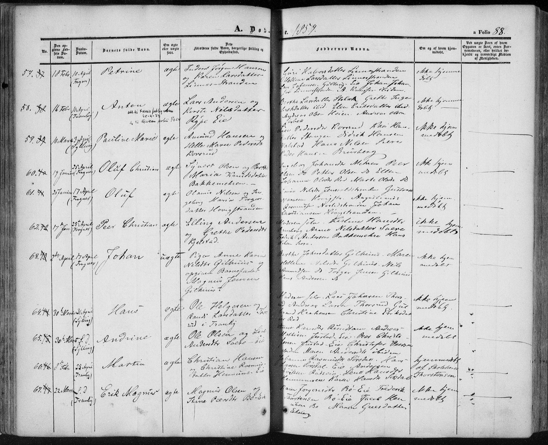 Lier kirkebøker, AV/SAKO-A-230/F/Fa/L0012: Parish register (official) no. I 12, 1854-1864, p. 88