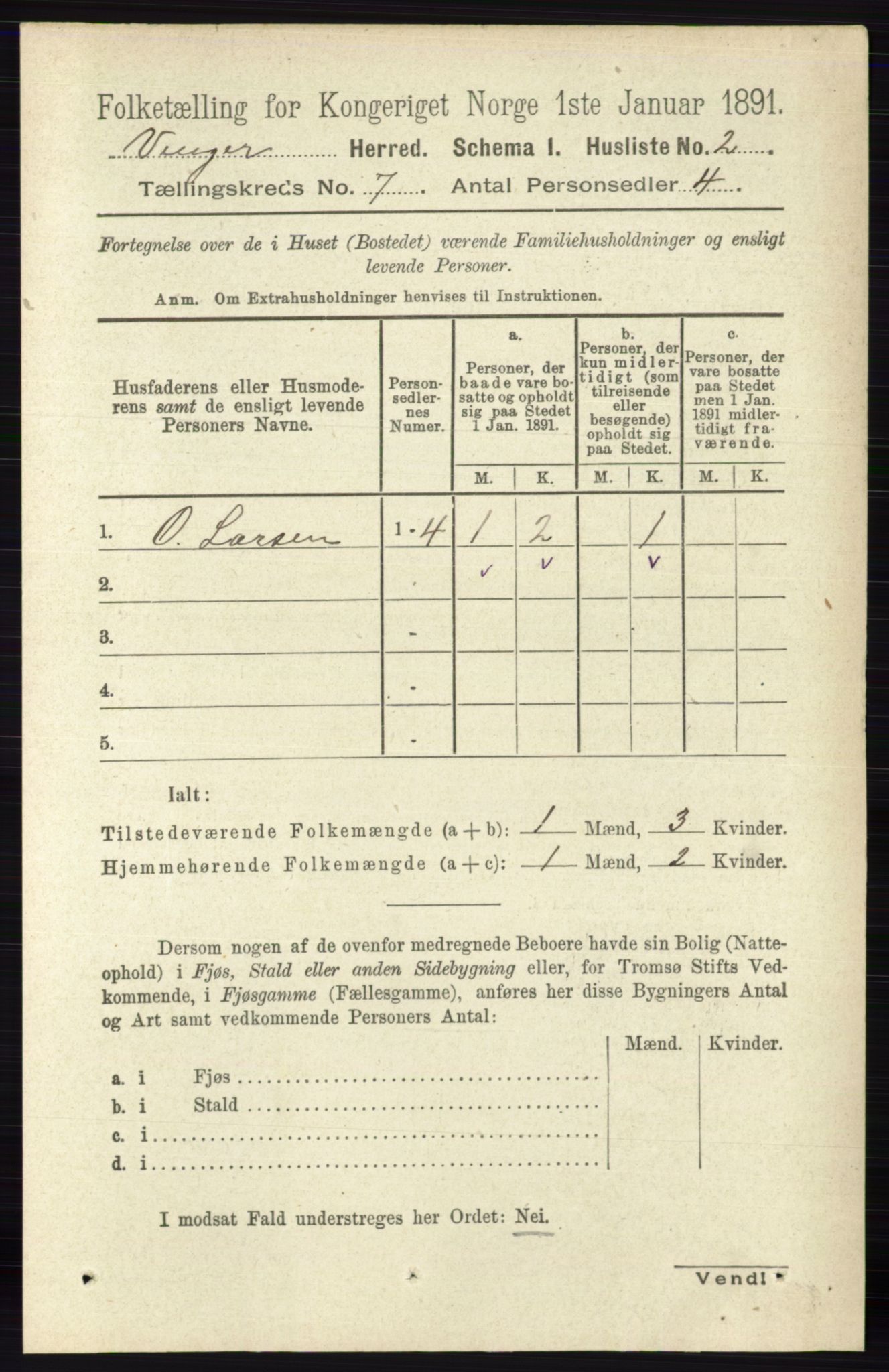 RA, 1891 census for 0421 Vinger, 1891, p. 3176