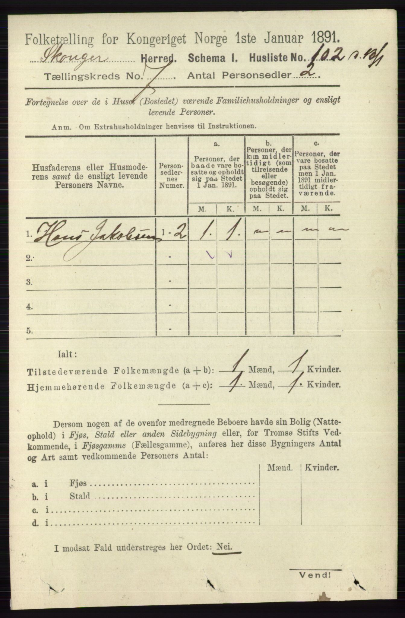 RA, 1891 census for 0712 Skoger, 1891, p. 3842