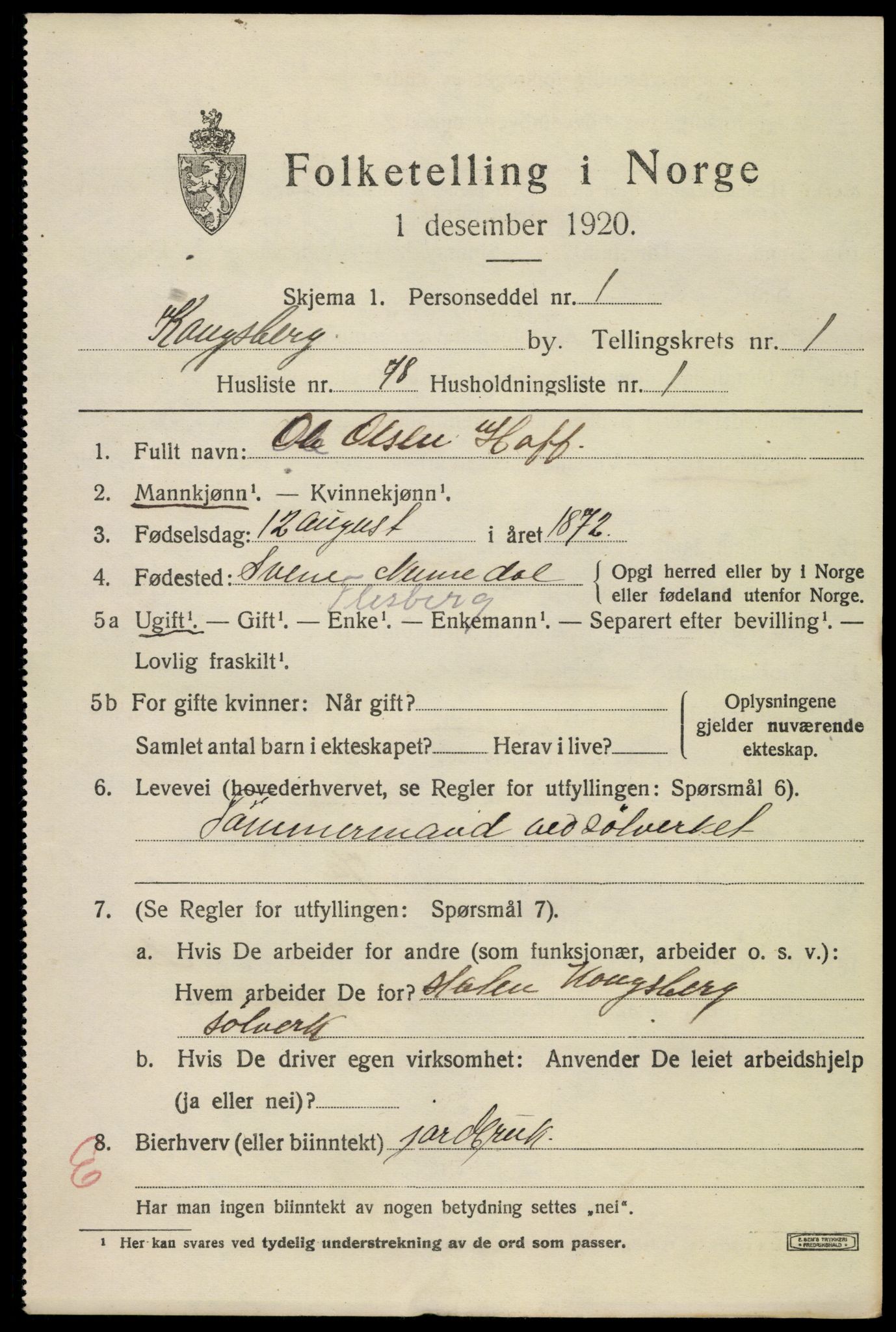 SAKO, 1920 census for Kongsberg, 1920, p. 6750