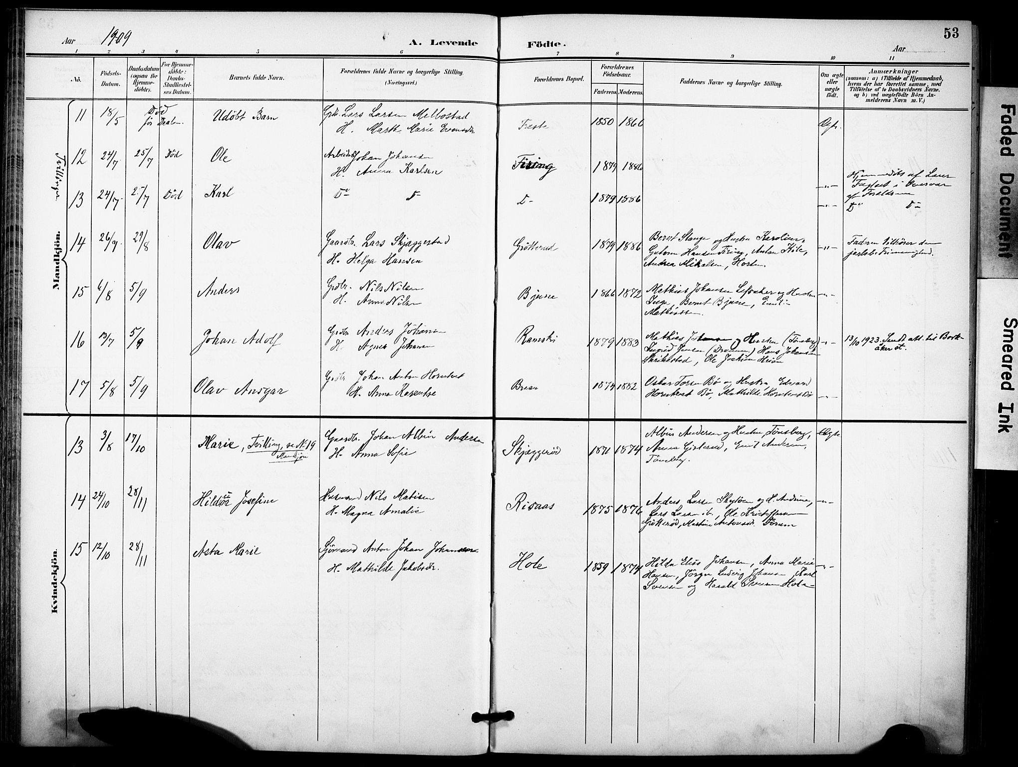 Ramnes kirkebøker, AV/SAKO-A-314/F/Fa/L0008: Parish register (official) no. I 8, 1896-1913, p. 53