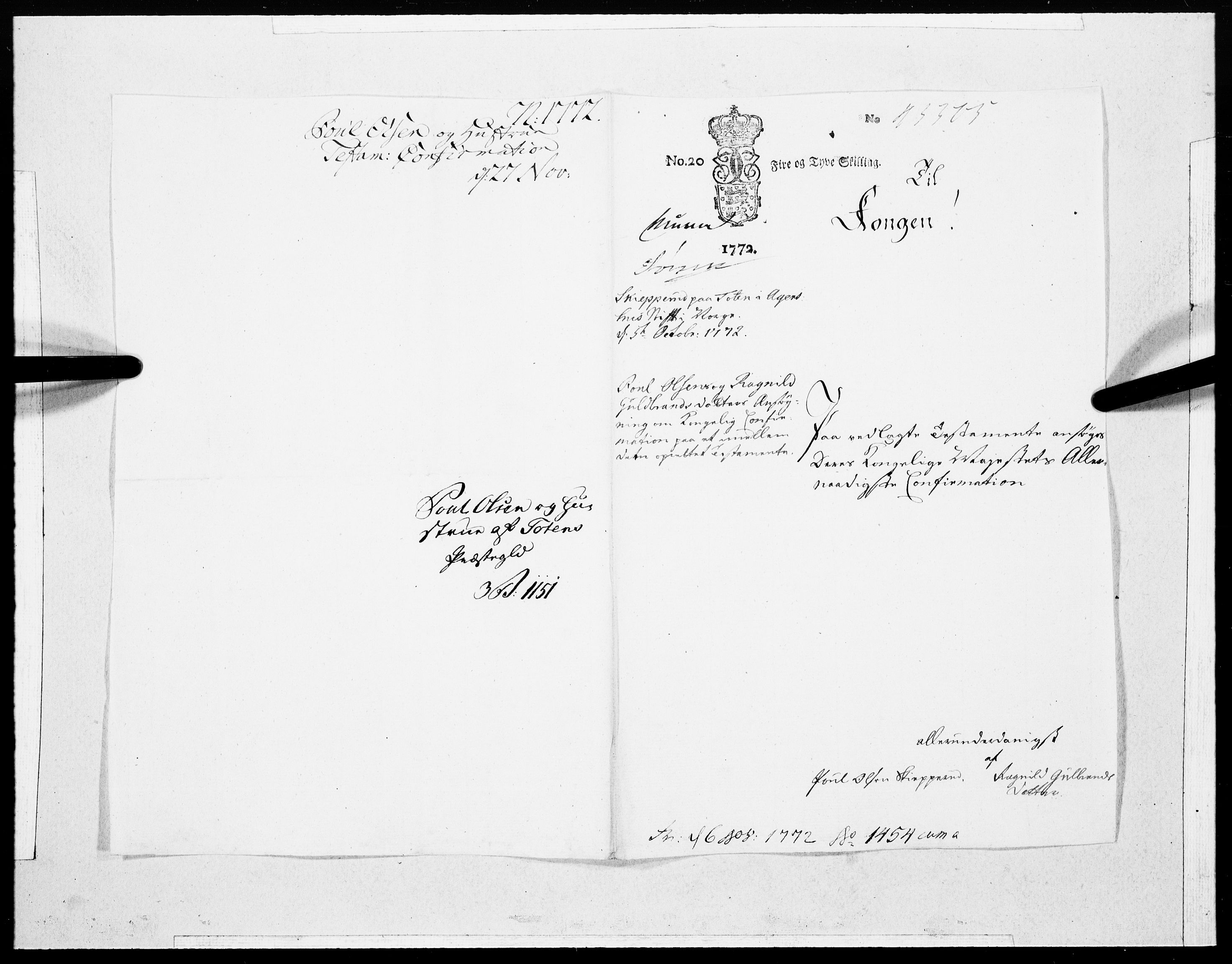 Danske Kanselli 1572-1799, AV/RA-EA-3023/F/Fc/Fcc/Fcca/L0207: Norske innlegg 1572-1799, 1772, p. 315