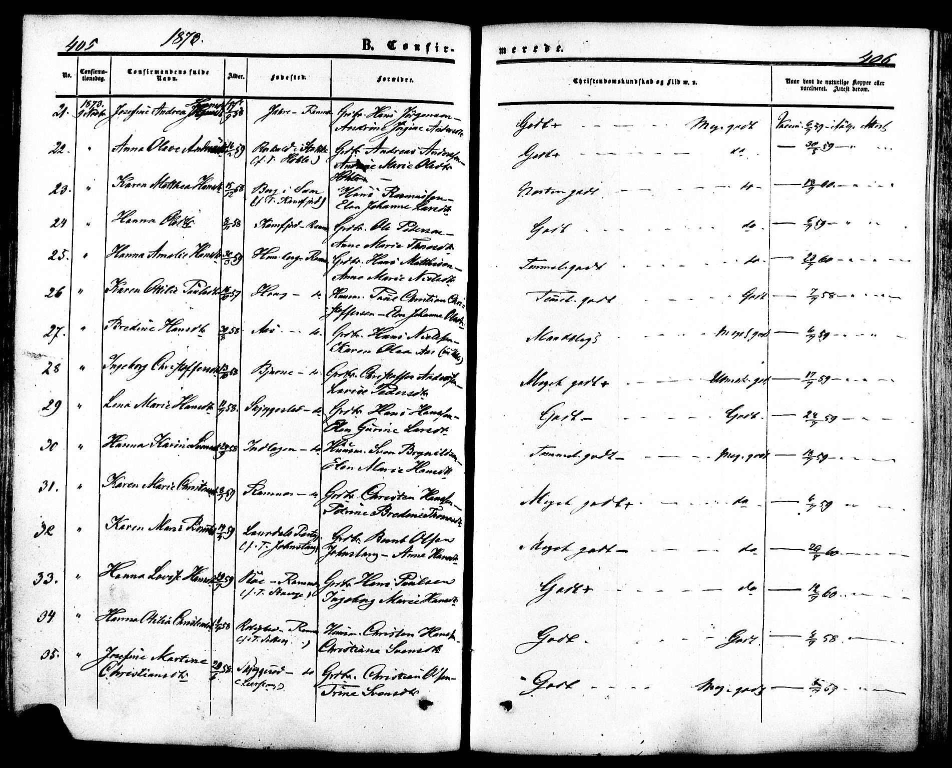 Ramnes kirkebøker, AV/SAKO-A-314/F/Fa/L0006: Parish register (official) no. I 6, 1862-1877, p. 405-406