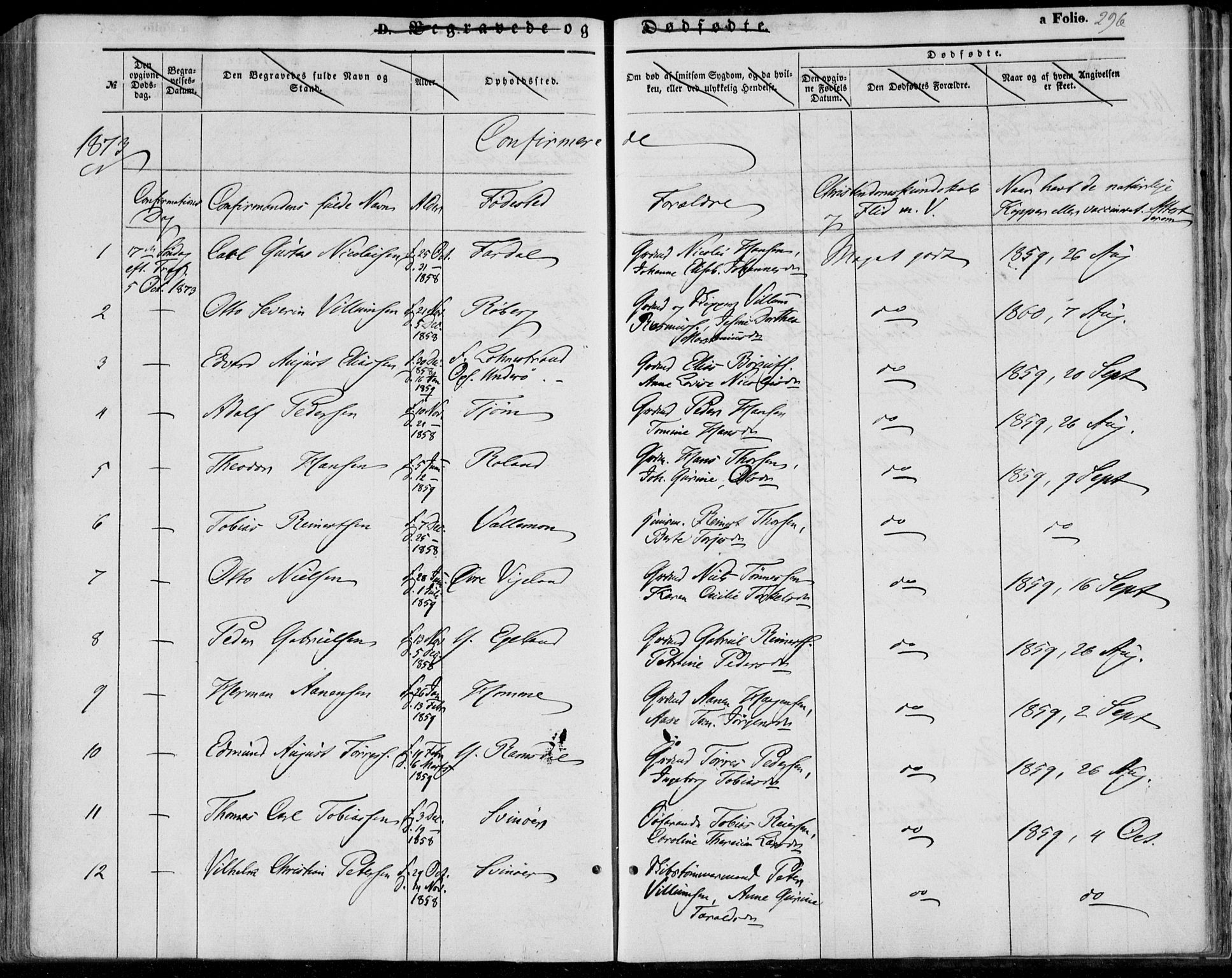 Sør-Audnedal sokneprestkontor, AV/SAK-1111-0039/F/Fa/Fab/L0007: Parish register (official) no. A 7, 1855-1876, p. 296