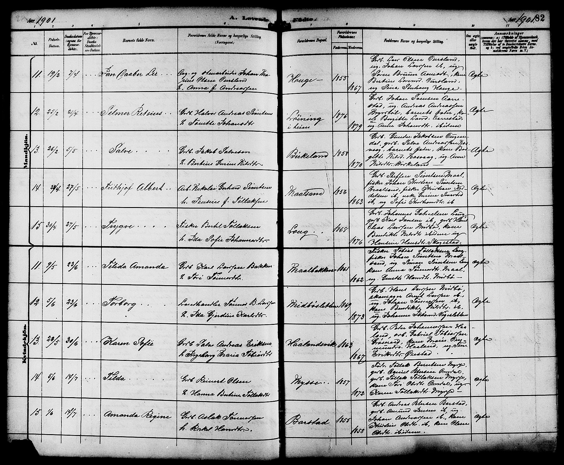 Sokndal sokneprestkontor, SAST/A-101808: Parish register (copy) no. B 6, 1892-1907, p. 82