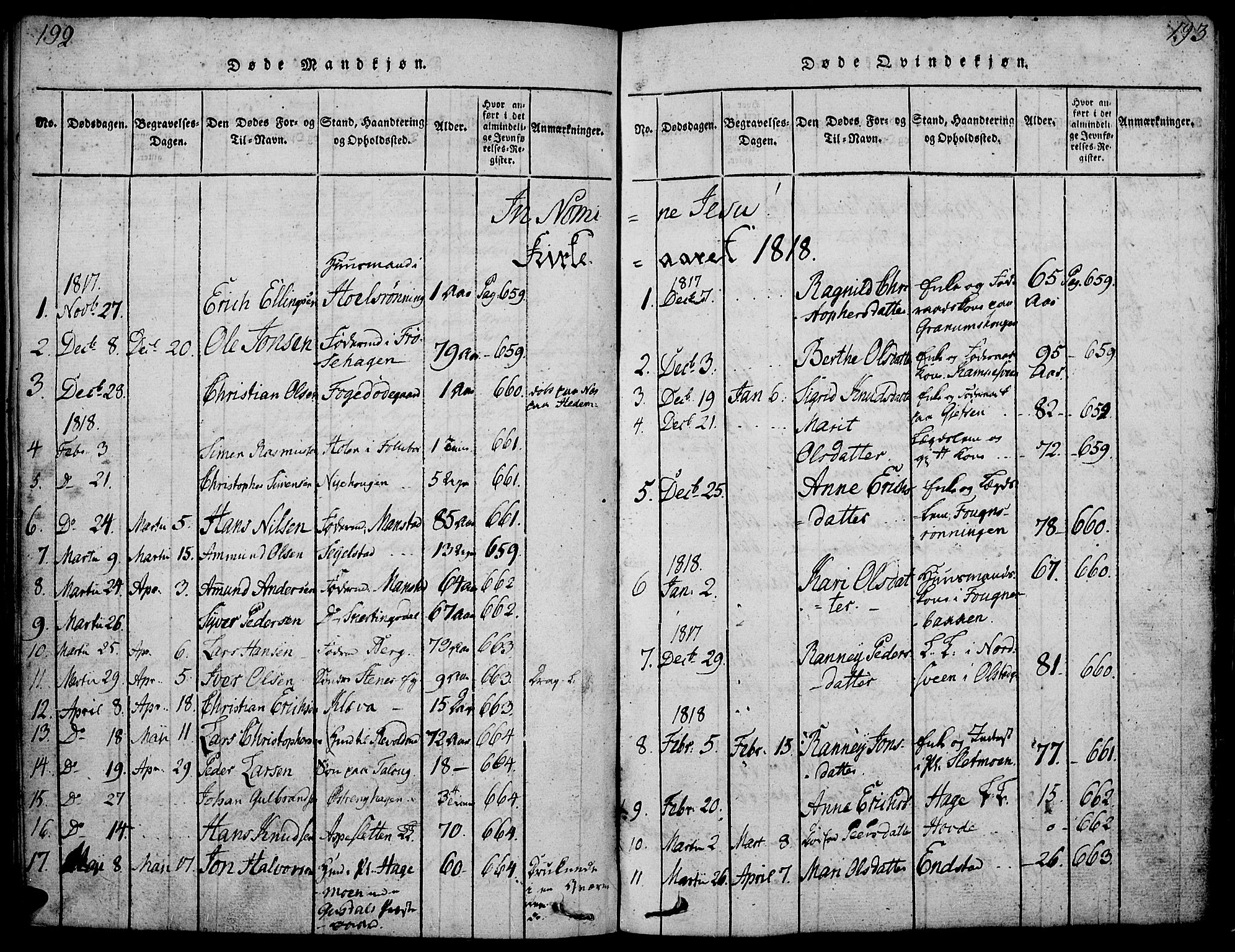 Gausdal prestekontor, SAH/PREST-090/H/Ha/Haa/L0005: Parish register (official) no. 5, 1817-1829, p. 192-193