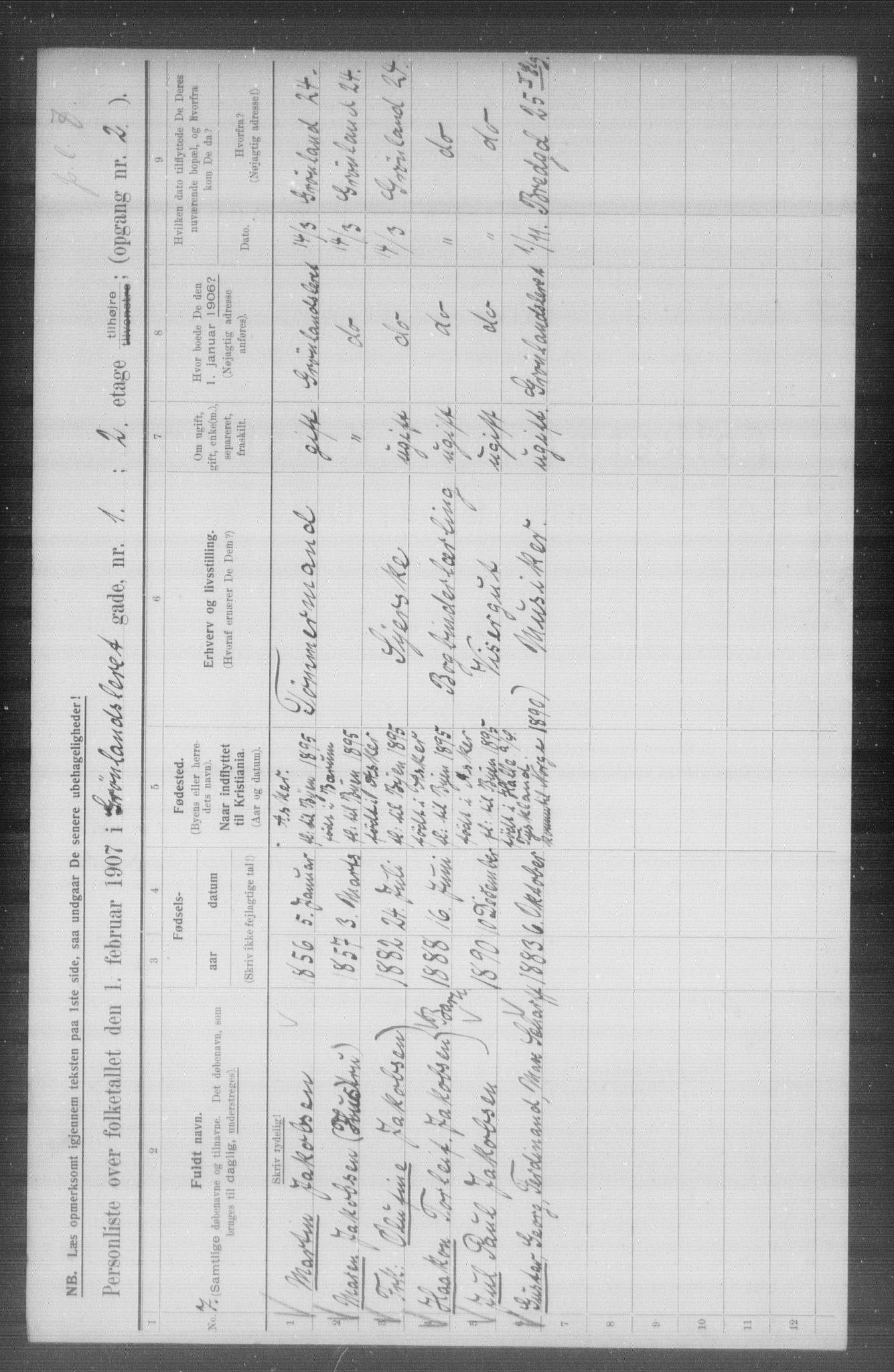 OBA, Municipal Census 1907 for Kristiania, 1907, p. 16055