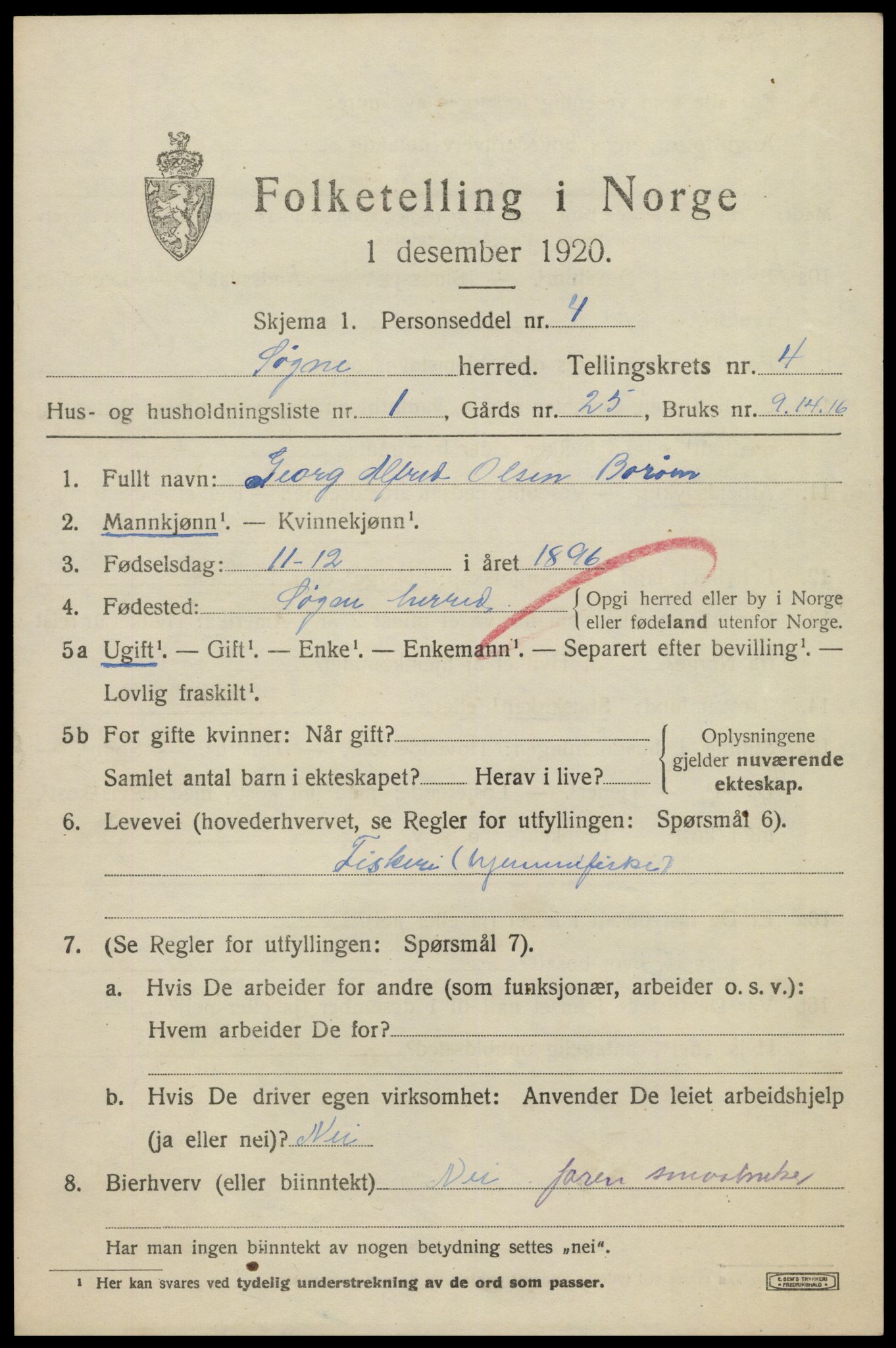 SAK, 1920 census for Søgne, 1920, p. 2003