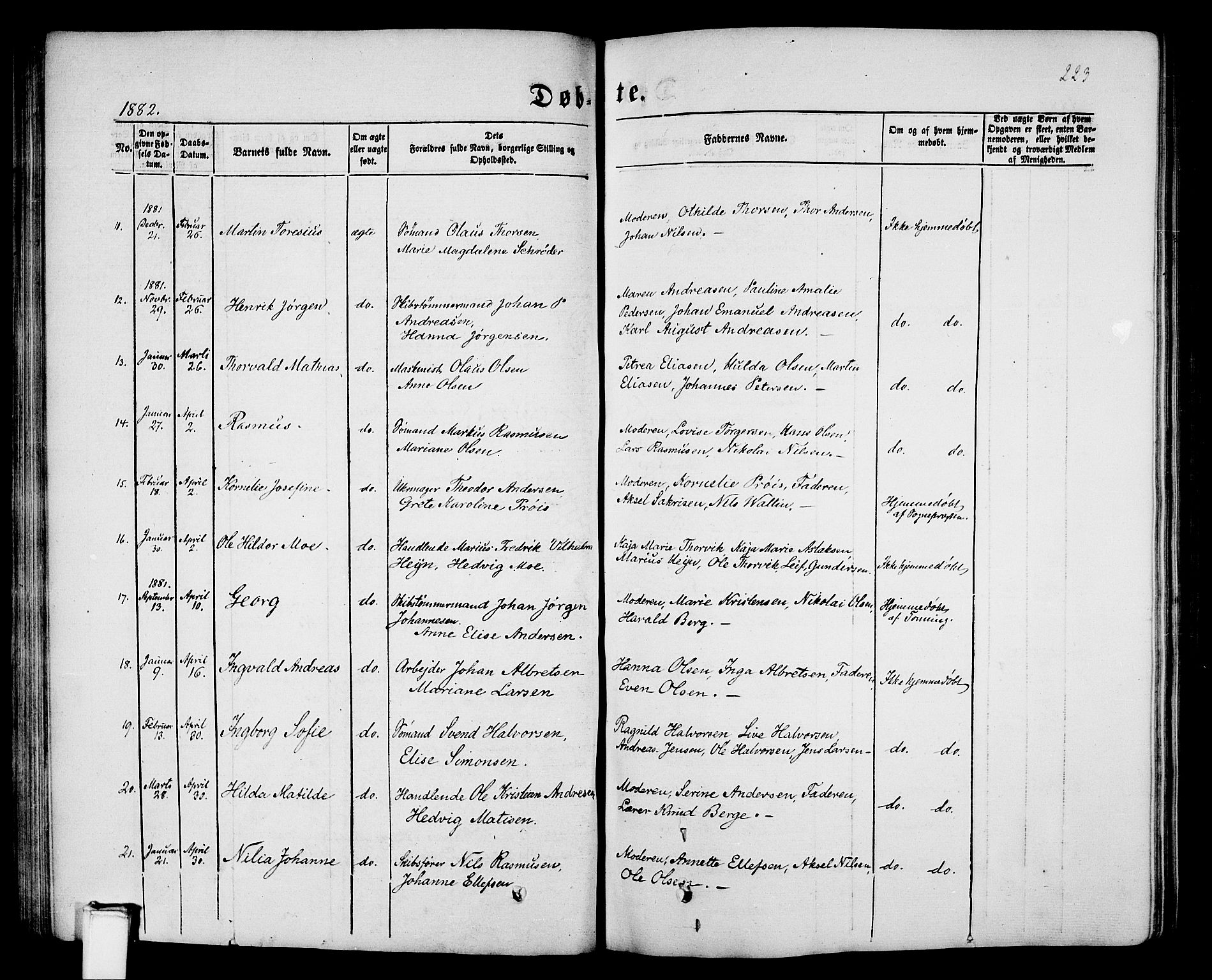 Porsgrunn kirkebøker , SAKO/A-104/G/Gb/L0004: Parish register (copy) no. II 4, 1853-1882, p. 223