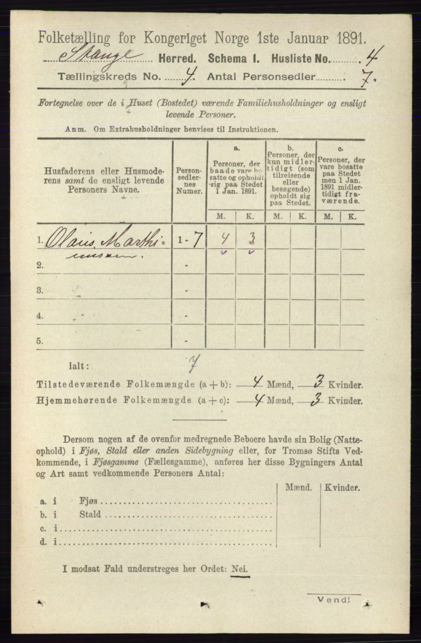 RA, 1891 census for 0417 Stange, 1891, p. 2232