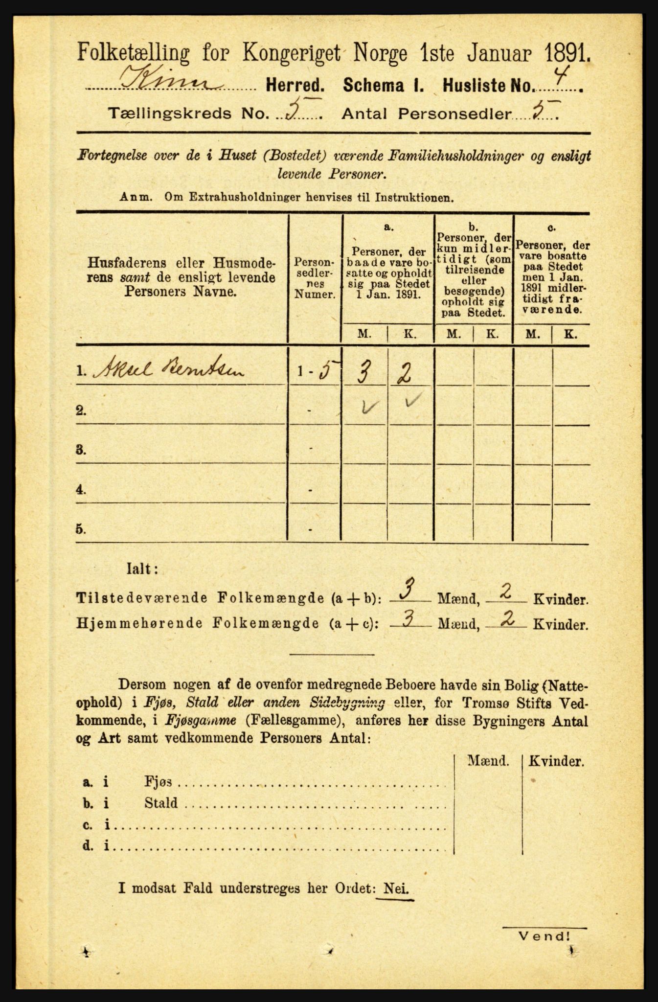 RA, 1891 census for 1437 Kinn, 1891, p. 1743