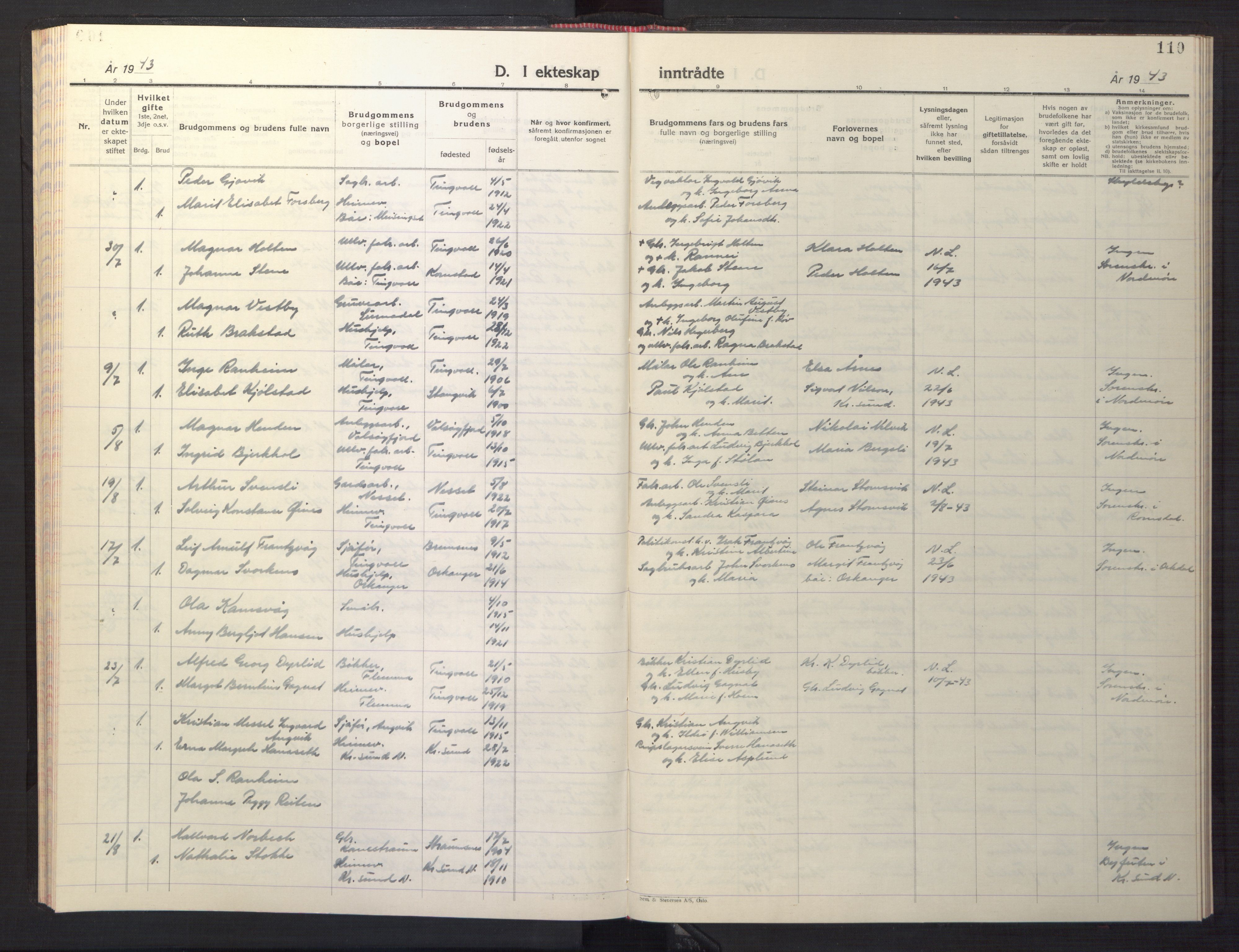 Ministerialprotokoller, klokkerbøker og fødselsregistre - Møre og Romsdal, AV/SAT-A-1454/586/L0996: Parish register (copy) no. 586C07, 1944-1949, p. 110