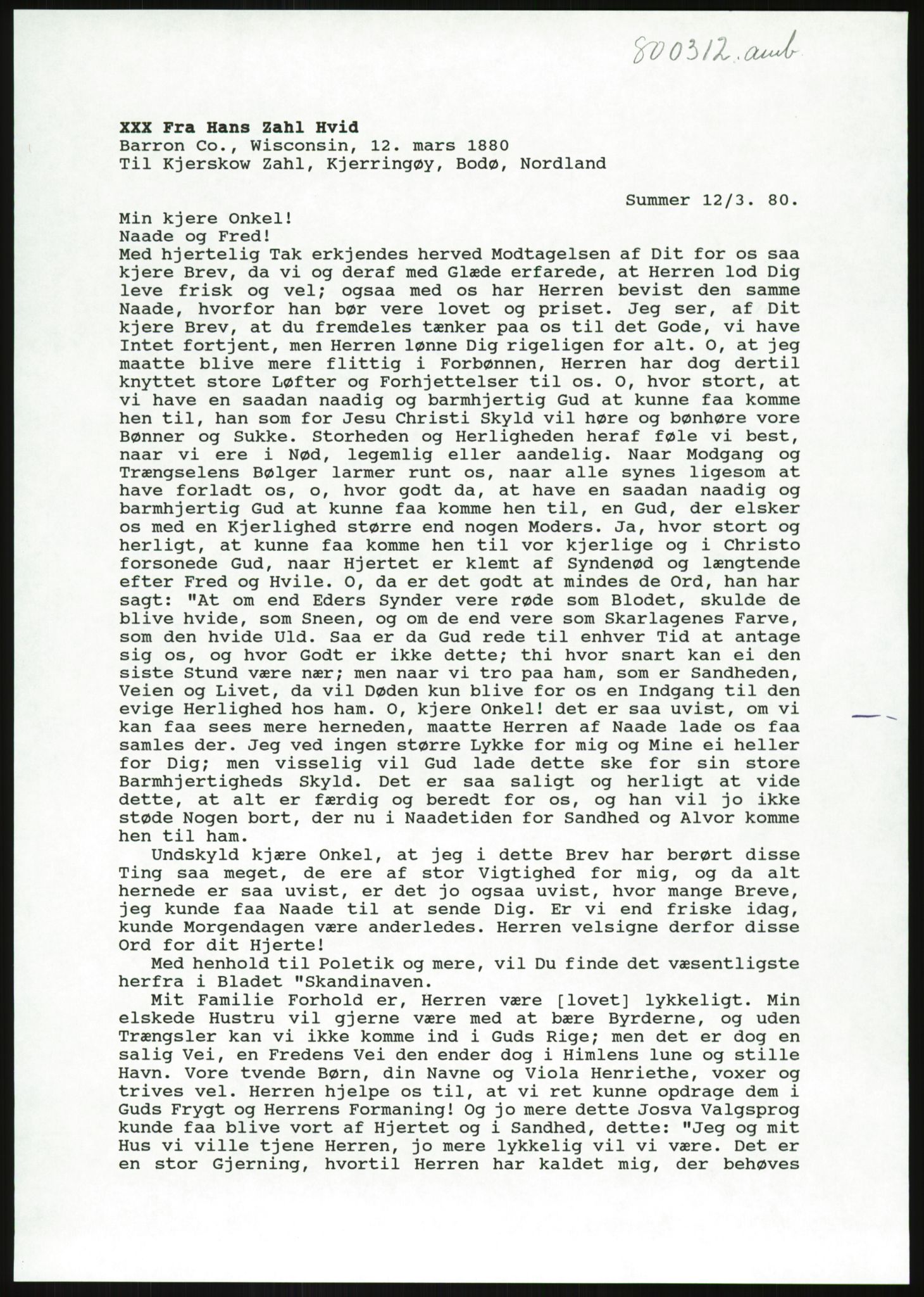 Samlinger til kildeutgivelse, Amerikabrevene, AV/RA-EA-4057/F/L0036: Innlån fra Nordland: Kjerringøyarkivet, 1838-1914, p. 303