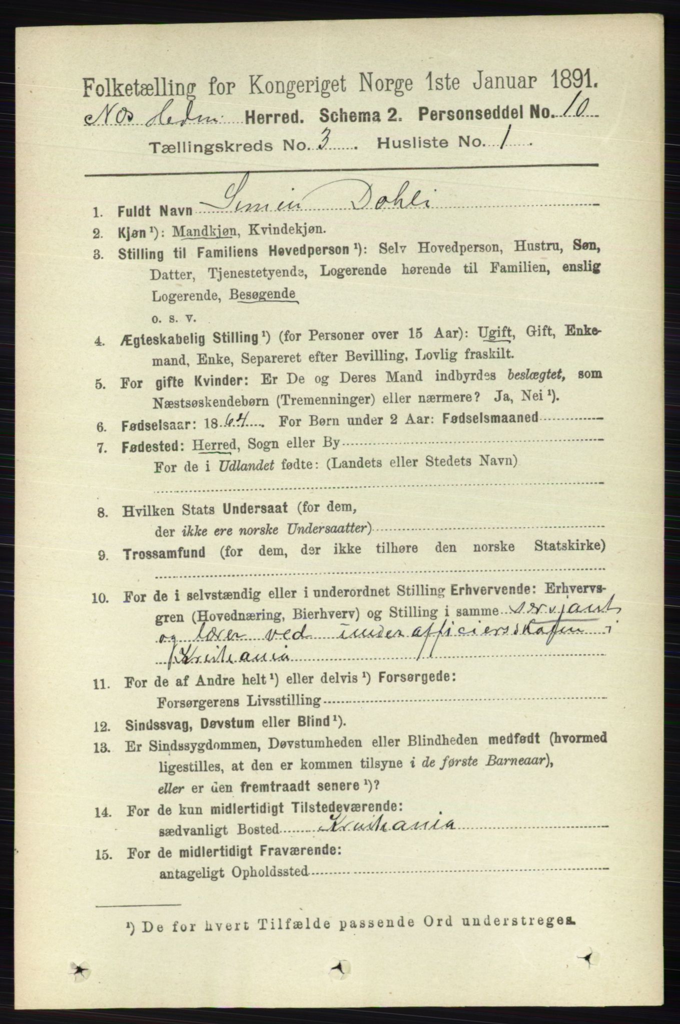 RA, 1891 census for 0411 Nes, 1891, p. 1597
