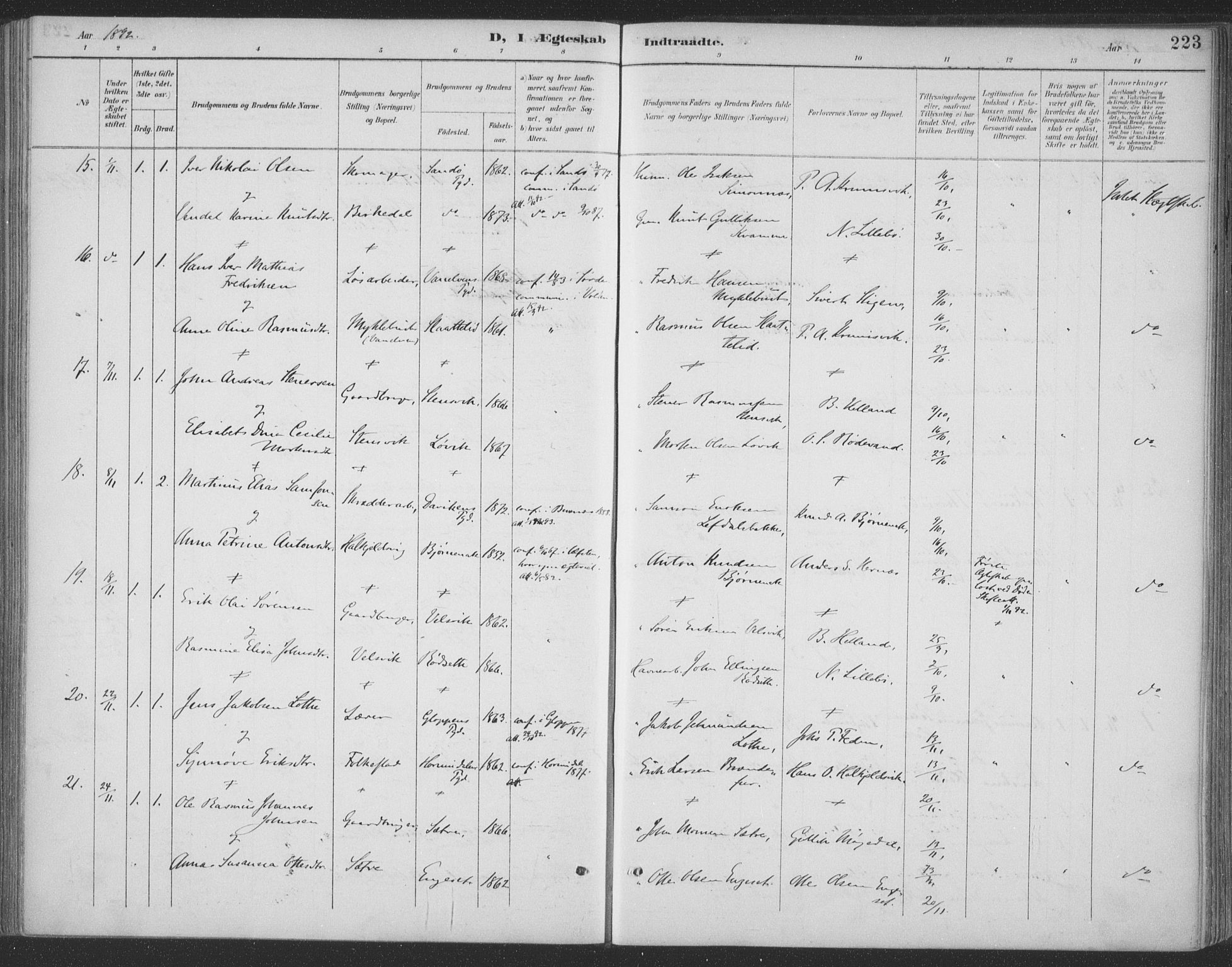 Ministerialprotokoller, klokkerbøker og fødselsregistre - Møre og Romsdal, AV/SAT-A-1454/511/L0142: Parish register (official) no. 511A09, 1891-1905, p. 223