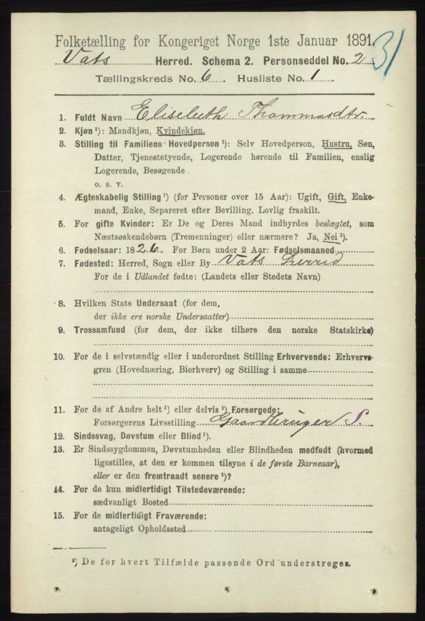 RA, 1891 census for 1155 Vats, 1891, p. 949