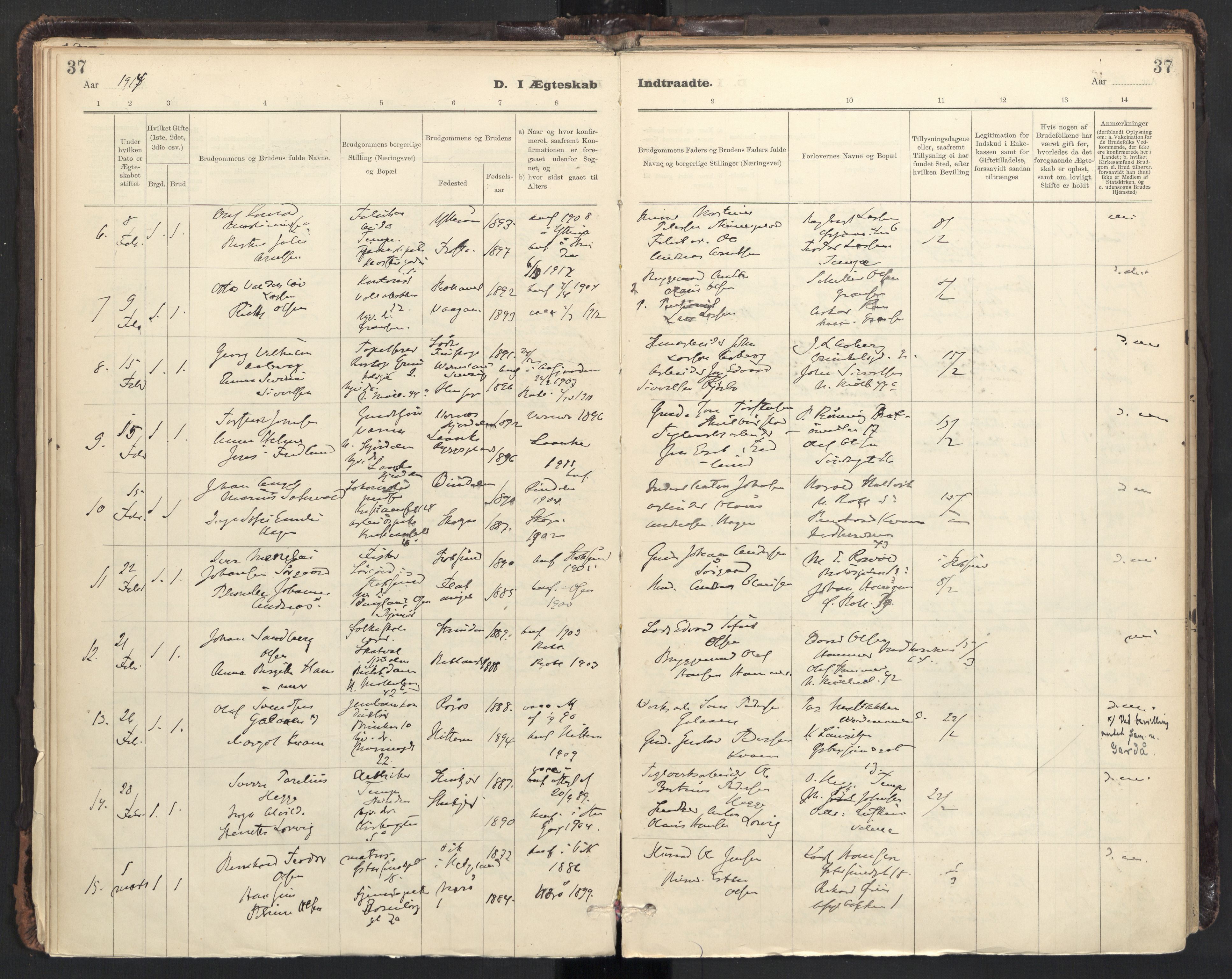 Ministerialprotokoller, klokkerbøker og fødselsregistre - Sør-Trøndelag, SAT/A-1456/604/L0204: Parish register (official) no. 604A24, 1911-1920, p. 37