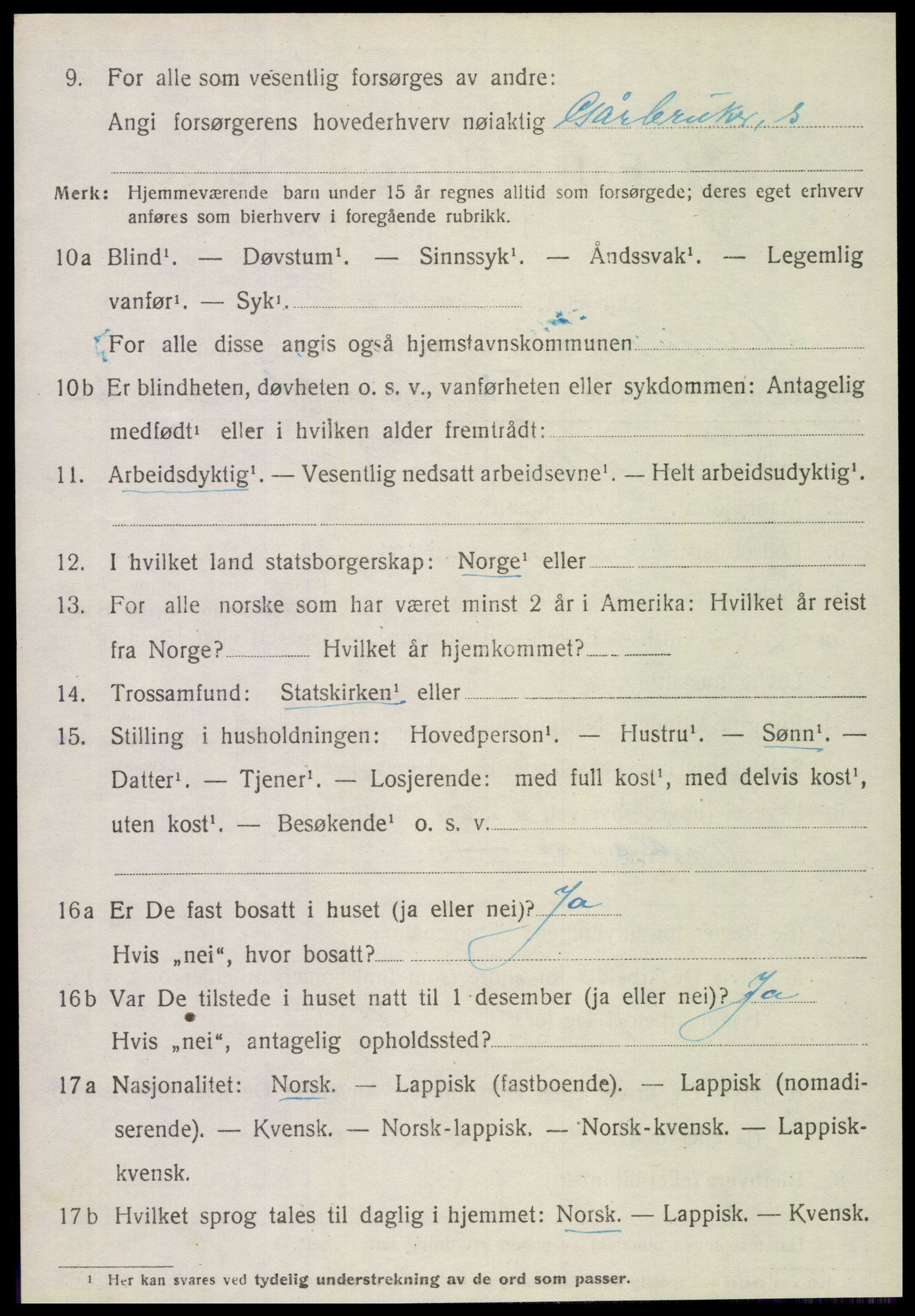 SAT, 1920 census for Overhalla, 1920, p. 5785