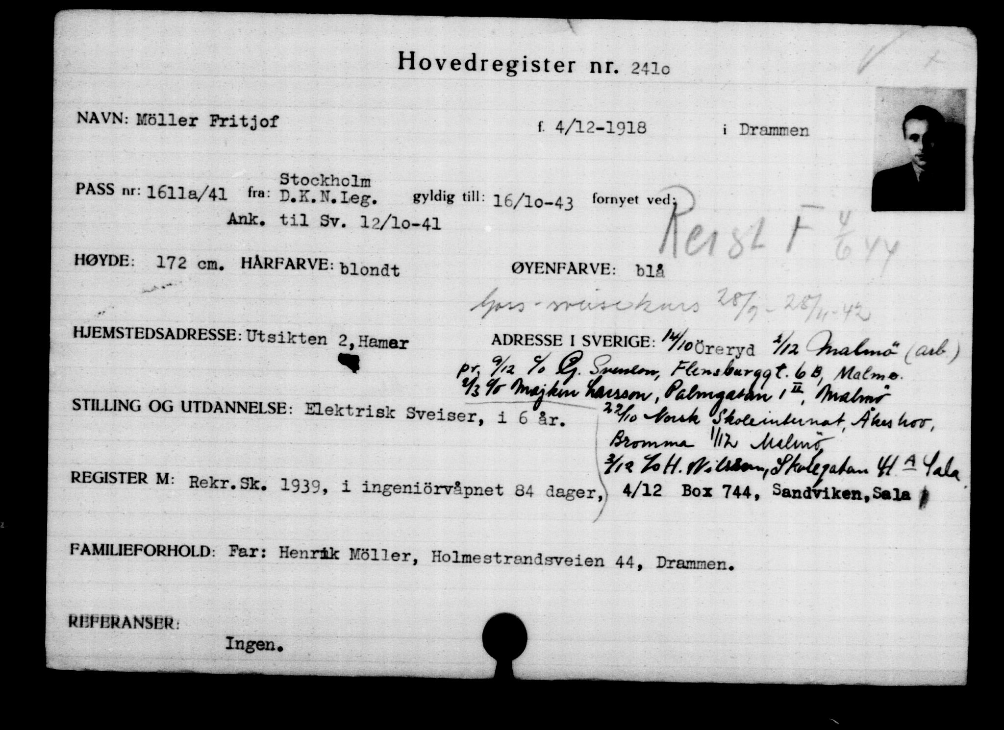 Utenriksstasjonene, Legasjonen i Stockholm, Flyktningkontoret, AV/RA-S-6753/V/Va/L0003: Kjesäterkartoteket, flyktninger med registreringsnr. 2001-3495, 1940-1945, p. 736