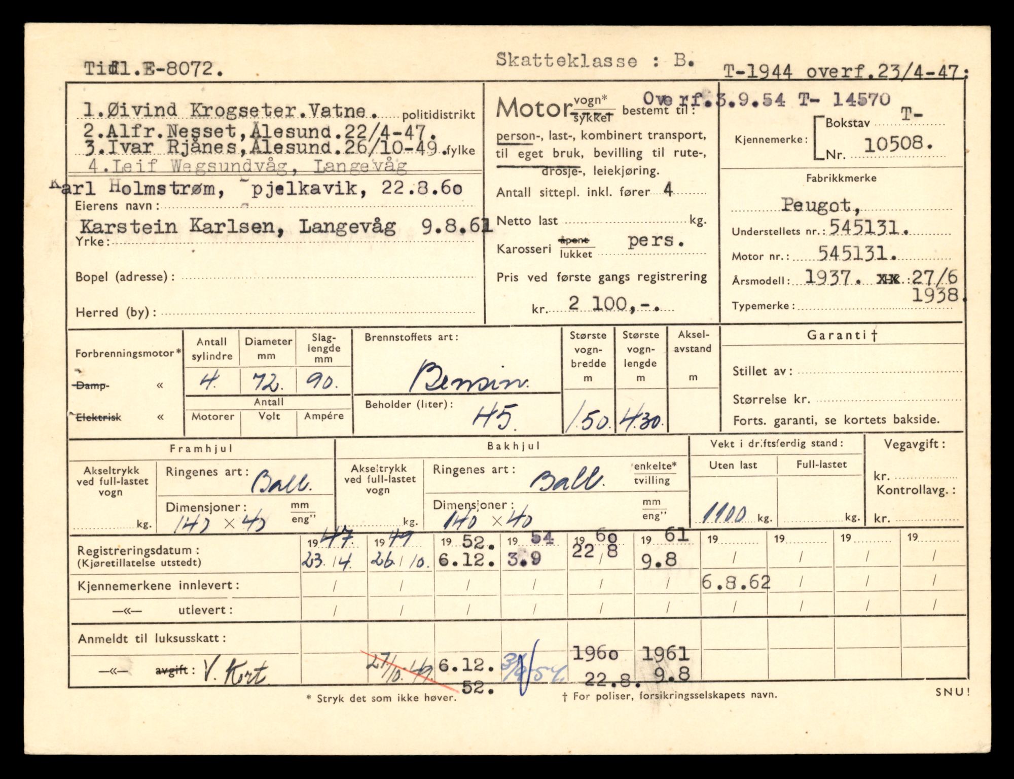 Møre og Romsdal vegkontor - Ålesund trafikkstasjon, AV/SAT-A-4099/F/Fe/L0046: Registreringskort for kjøretøy T 14445 - T 14579, 1927-1998