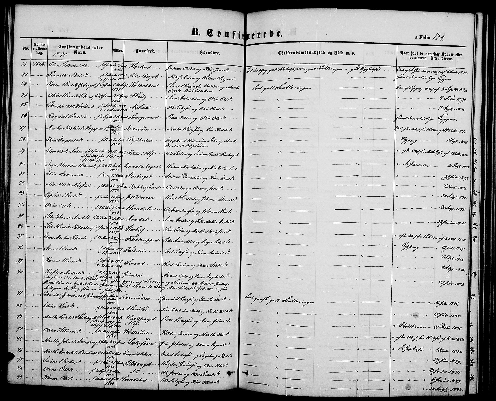 Elverum prestekontor, AV/SAH-PREST-044/H/Ha/Hab/L0002: Parish register (copy) no. 2, 1845-1855, p. 134