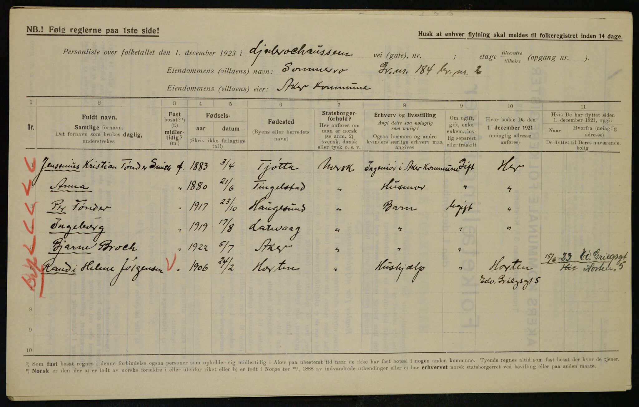 , Municipal Census 1923 for Aker, 1923, p. 41675