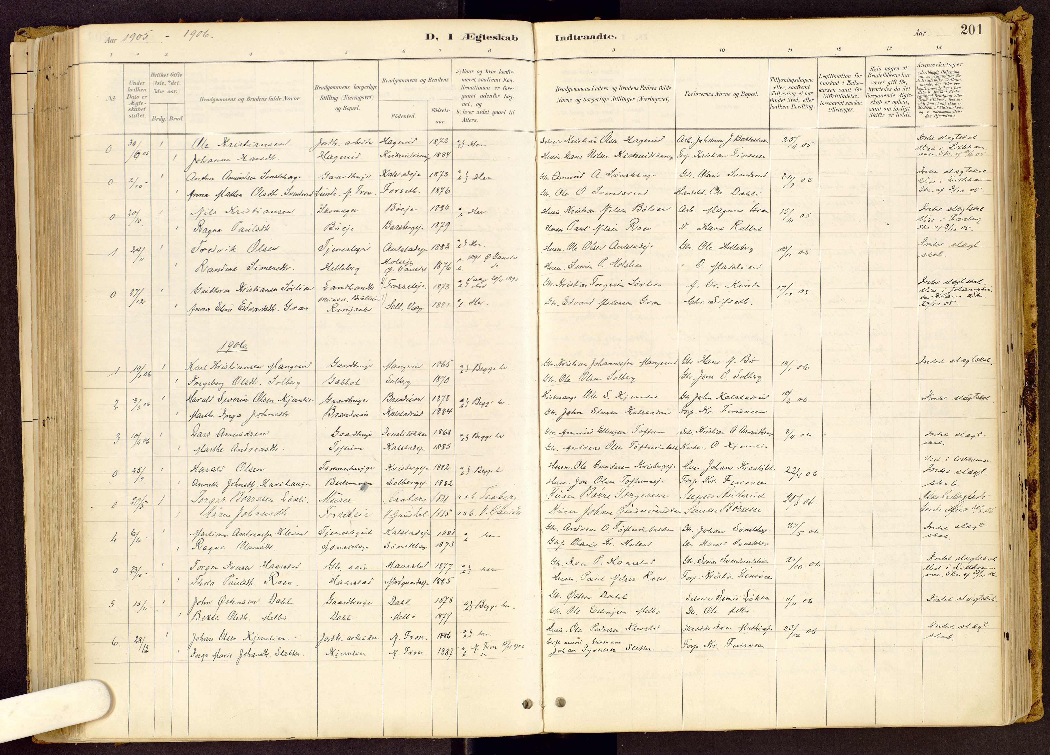 Vestre Gausdal prestekontor, SAH/PREST-094/H/Ha/Haa/L0001: Parish register (official) no. 1, 1887-1914, p. 201