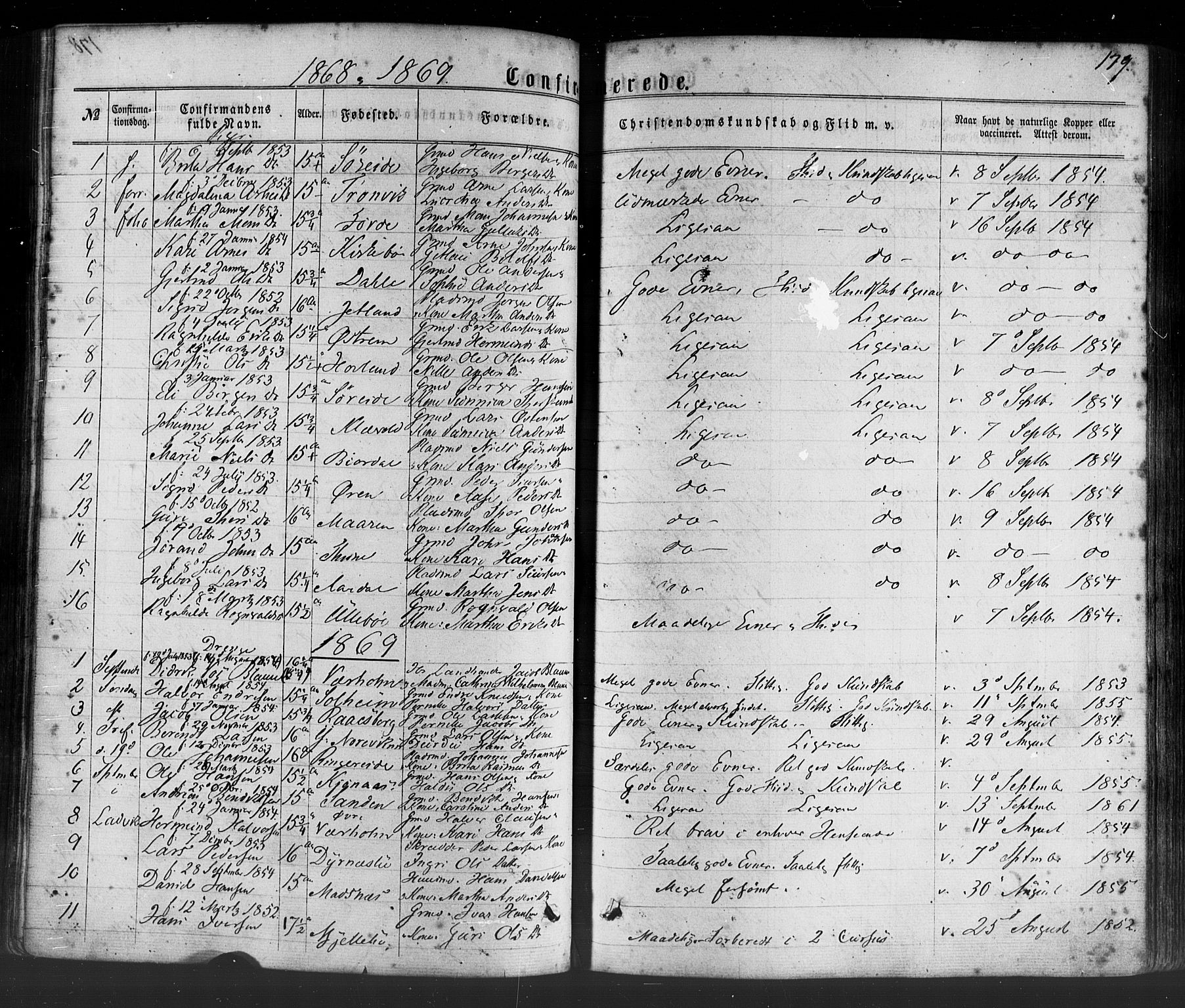 Lavik sokneprestembete, SAB/A-80901: Parish register (official) no. A 4, 1864-1881, p. 179