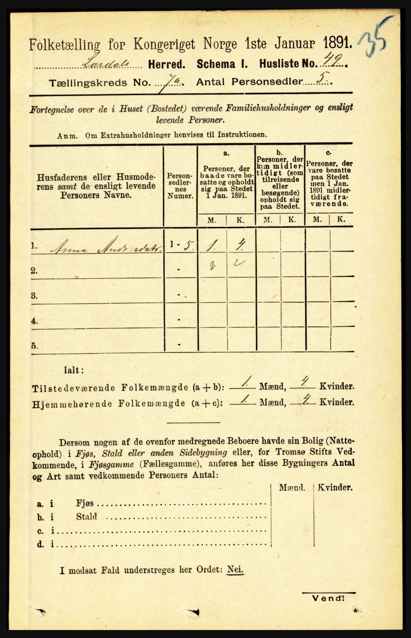 RA, 1891 census for 1422 Lærdal, 1891, p. 797