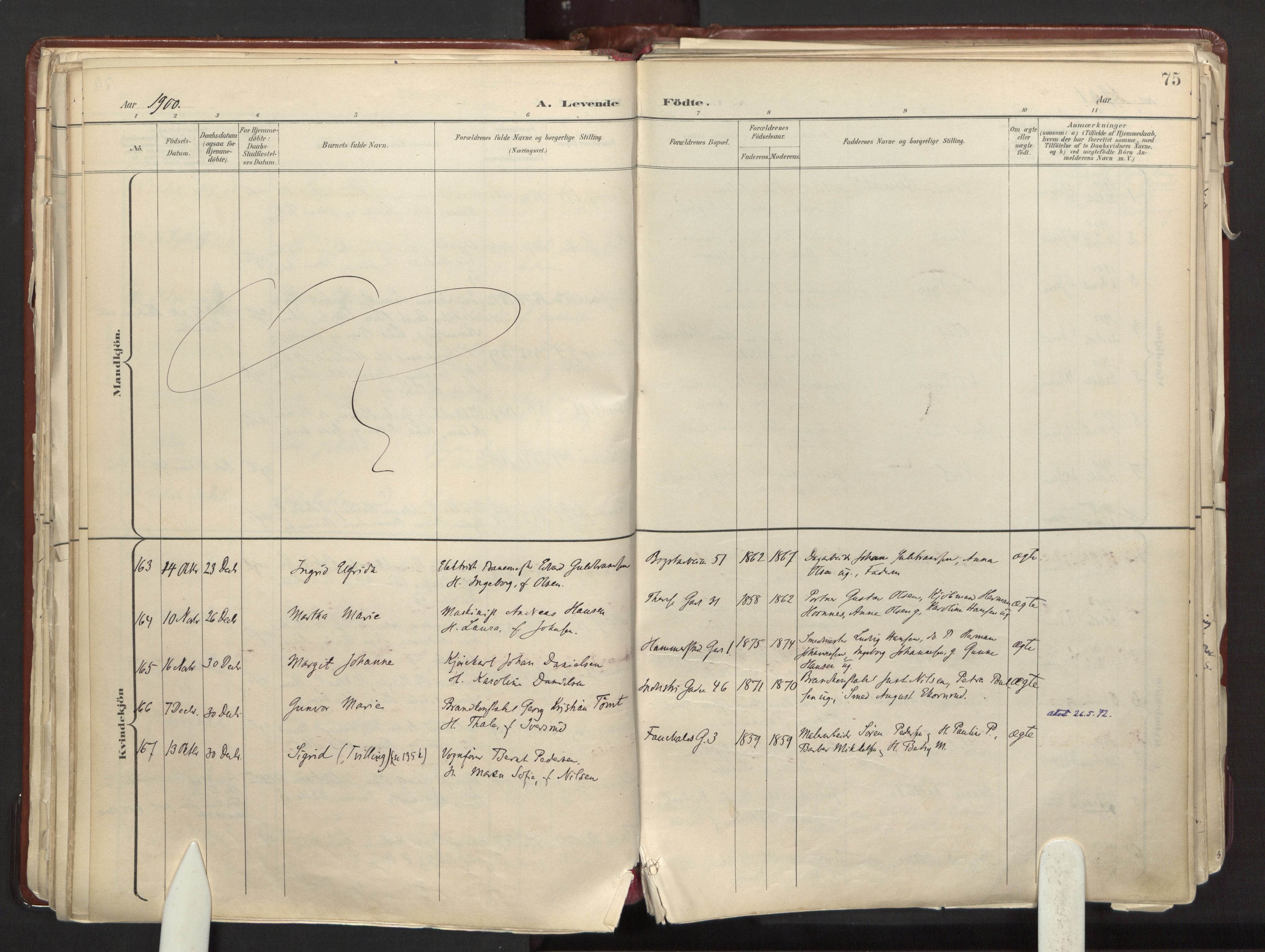 Fagerborg prestekontor Kirkebøker, AV/SAO-A-10844/F/Fa/L0001: Parish register (official) no. 1, 1898-1909, p. 75