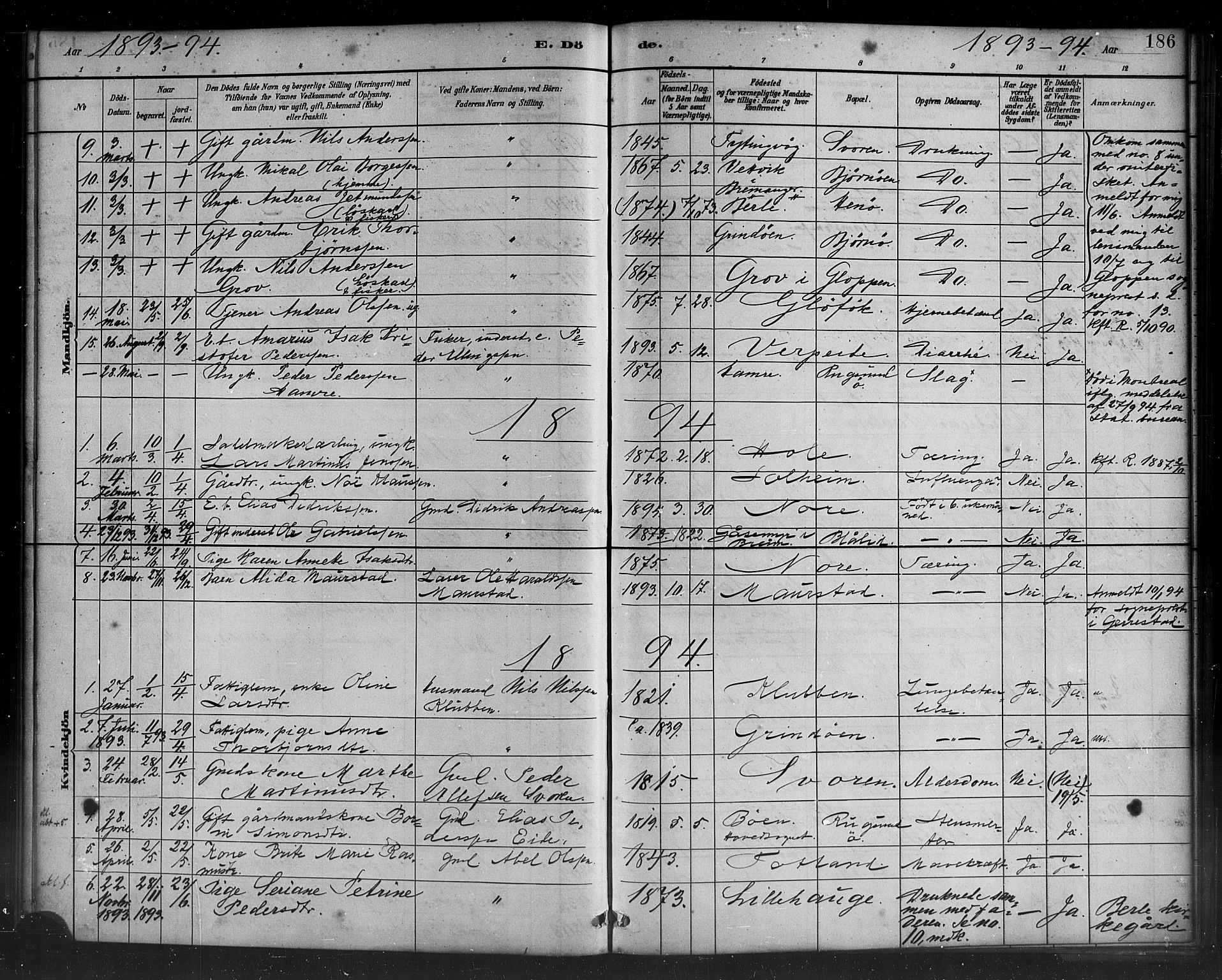Davik sokneprestembete, SAB/A-79701/H/Haa/Haad/L0001: Parish register (official) no. D 1, 1882-1900, p. 186