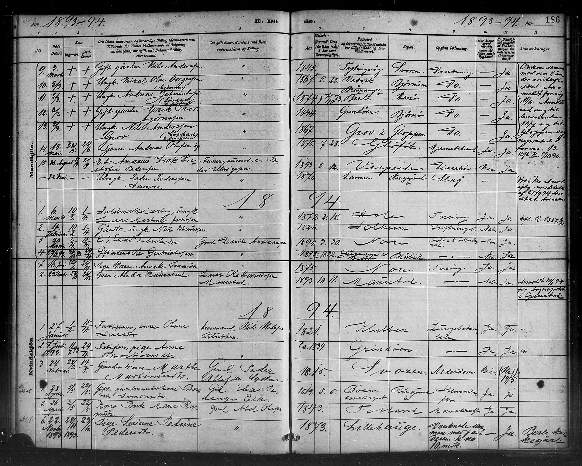 Davik sokneprestembete, AV/SAB-A-79701/H/Haa/Haad/L0001: Parish register (official) no. D 1, 1882-1900, p. 186