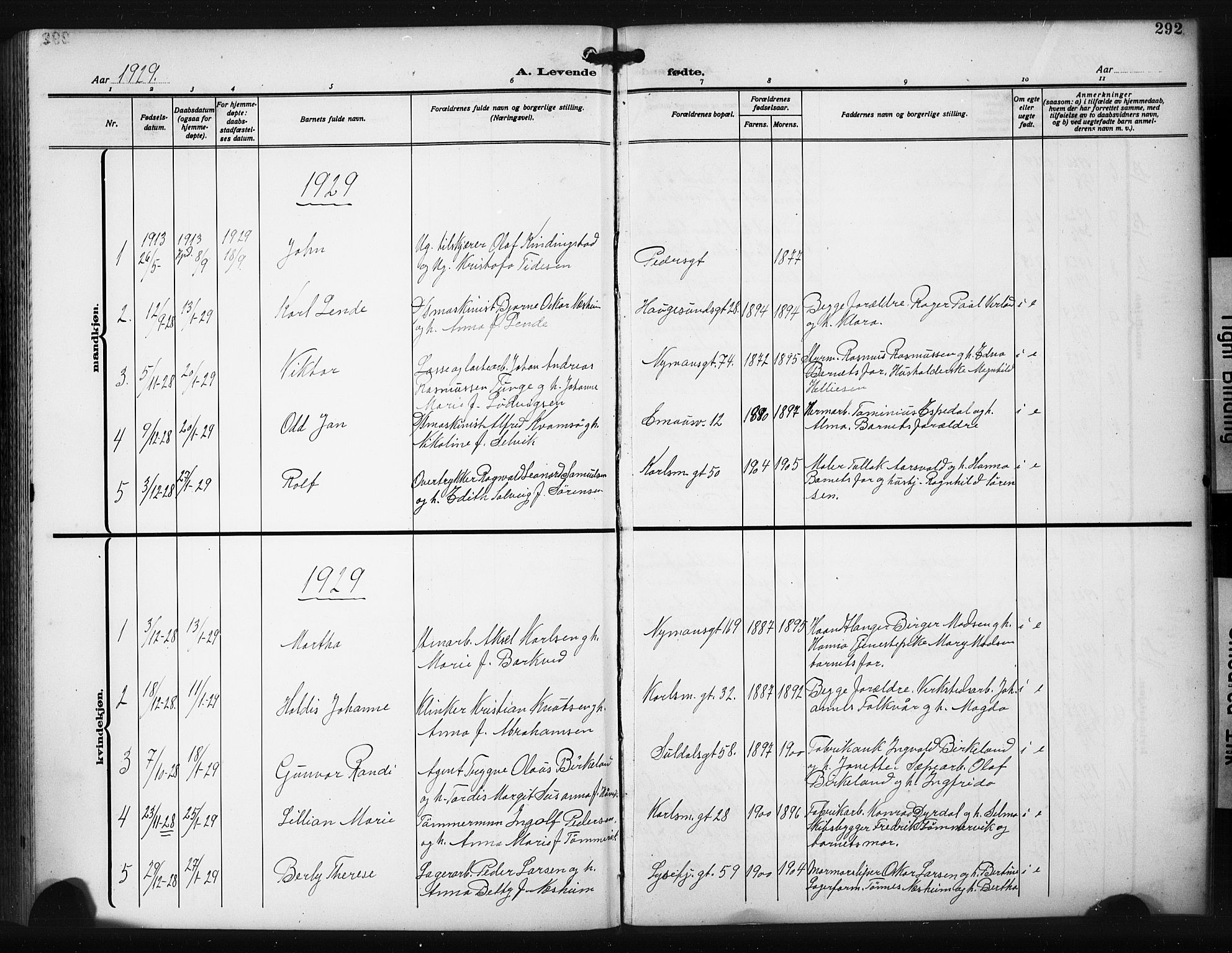St. Johannes sokneprestkontor, SAST/A-101814/001/30/30BB/L0008: Parish register (copy) no. B 8, 1918-1929, p. 292