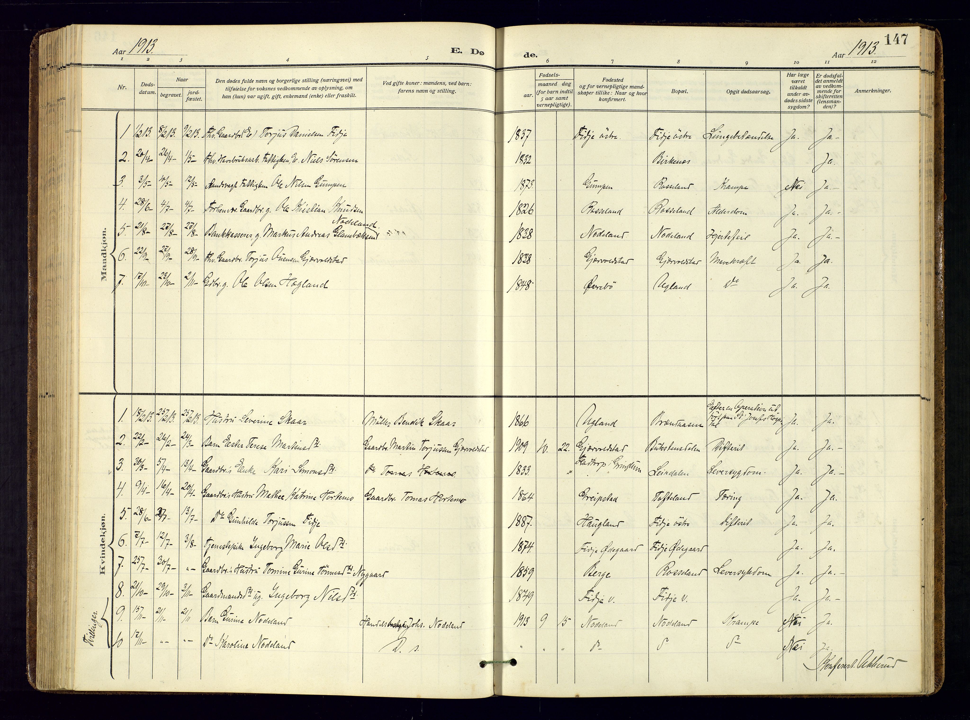 Søgne sokneprestkontor, AV/SAK-1111-0037/F/Fa/Faa/L0004: Parish register (official) no. A-4, 1911-1945, p. 147