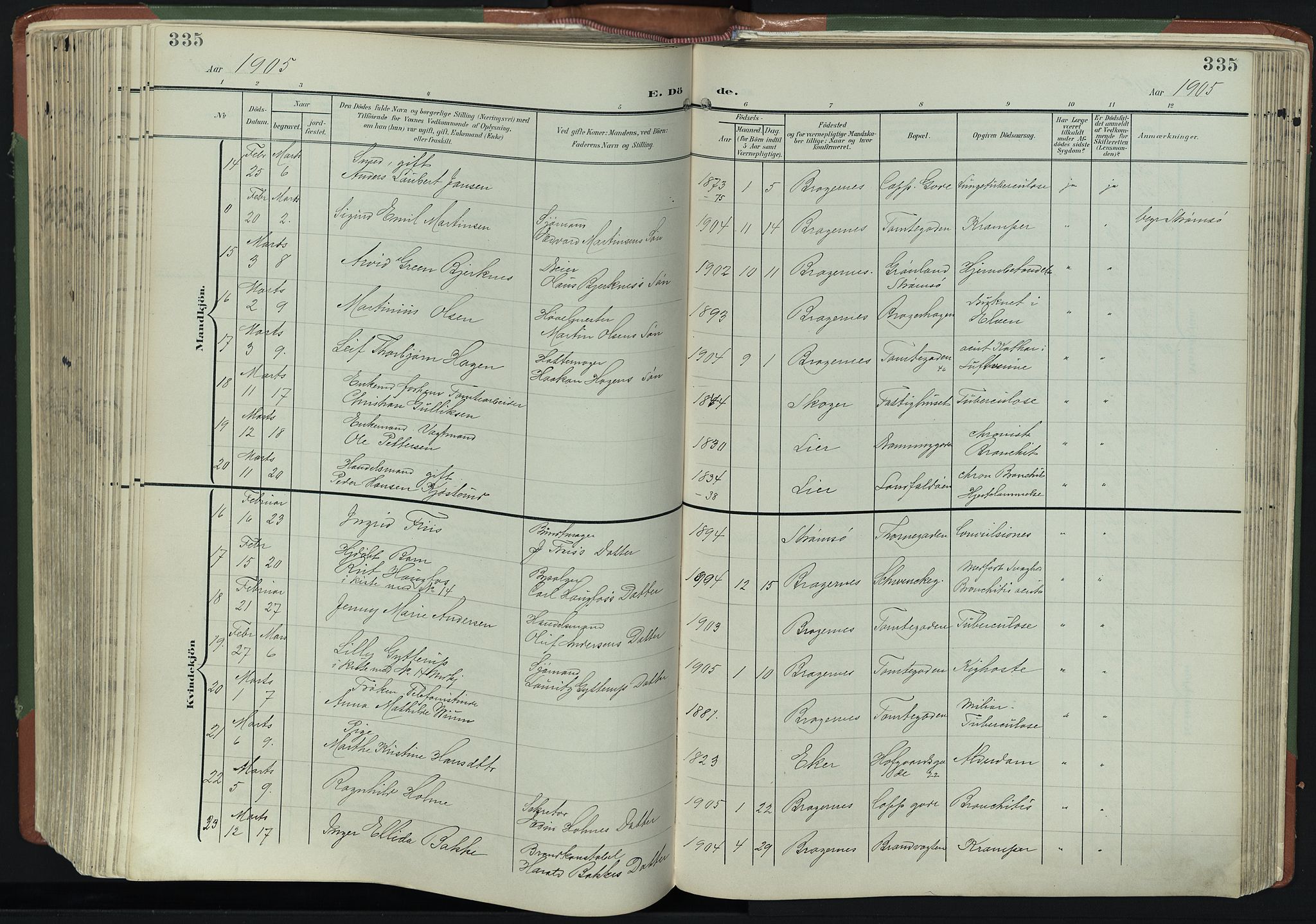 Bragernes kirkebøker, AV/SAKO-A-6/F/Fb/L0009: Parish register (official) no. II 9, 1902-1911, p. 335